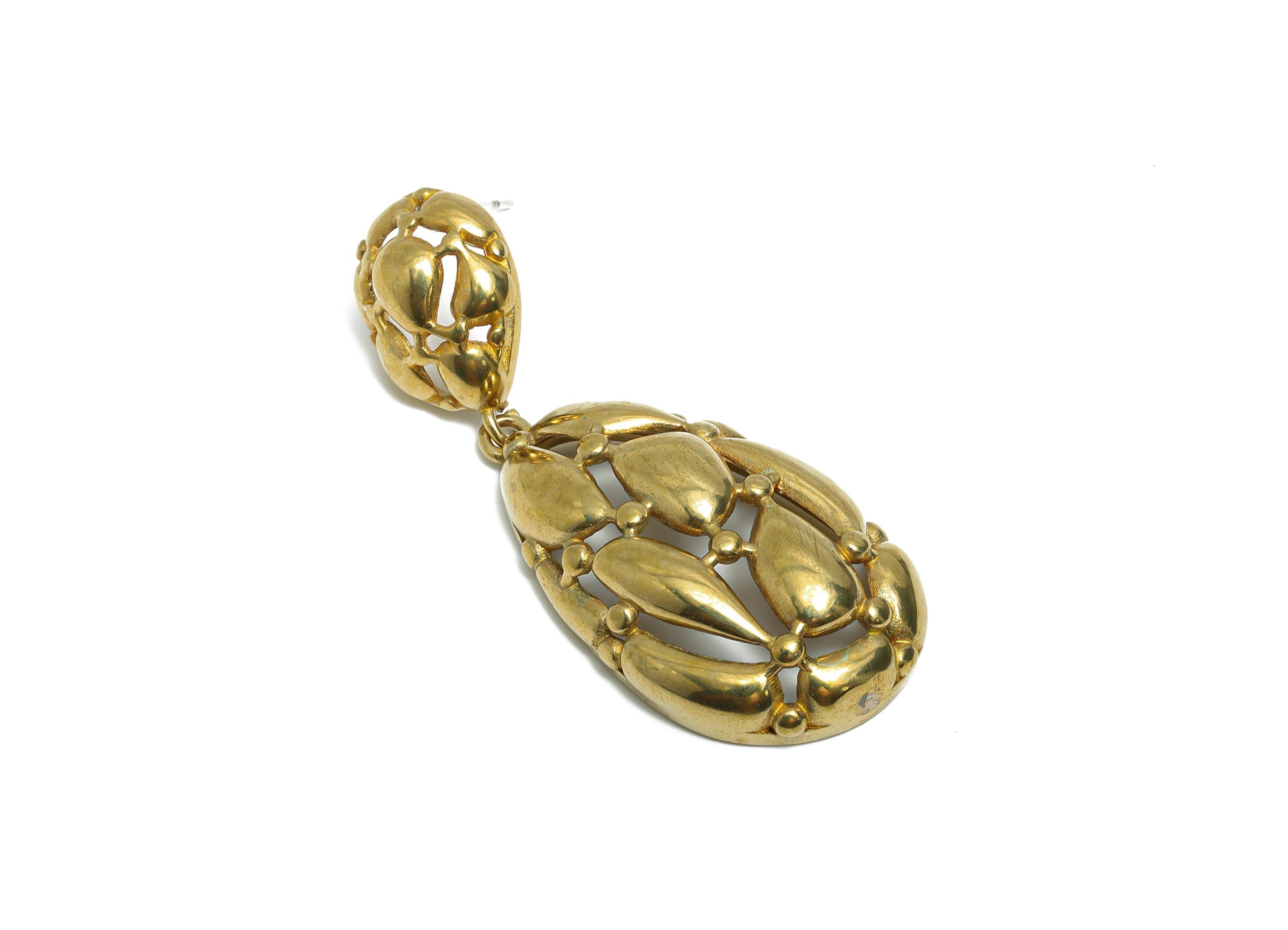 Bold Drop Earring Stud - Raw Brass Dangle Earring Stud - Dainty Intricate Dangle Earring - Brass Teardrop Earring Stud - 51x19x8mm - PP10988 - DOMEDBAZAAR