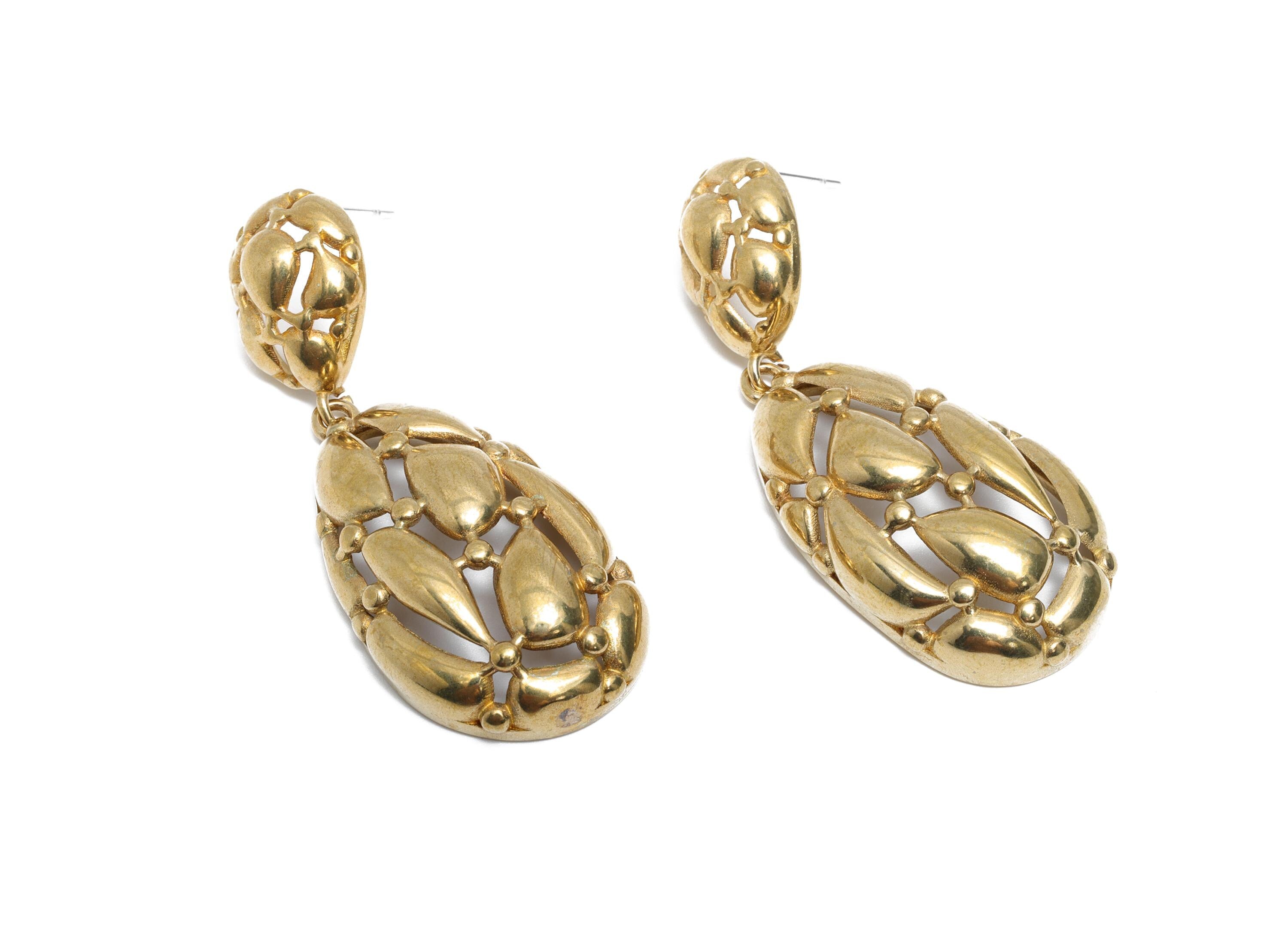 Bold Drop Earring Stud - Raw Brass Dangle Earring Stud - Dainty Intricate Dangle Earring - Brass Teardrop Earring Stud - 51x19x8mm - PP10988 - DOMEDBAZAAR