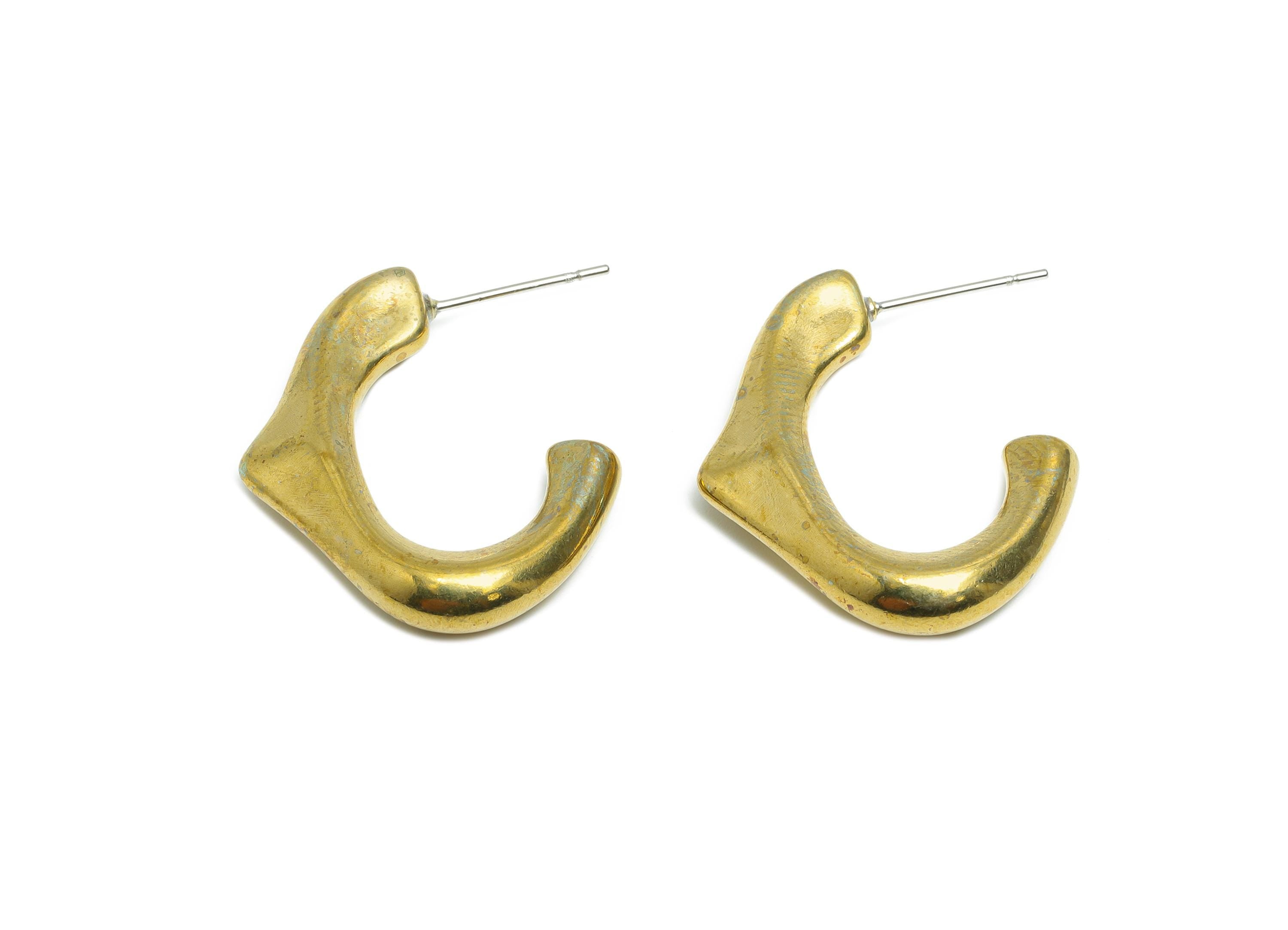 Brass Hoop Earring Stud - Raw Brass Modern Earring Stud - Dainty Punk Earring Stud - Statement Classic Earring Stud - 27x23x5mm - PP10987 - DOMEDBAZAAR