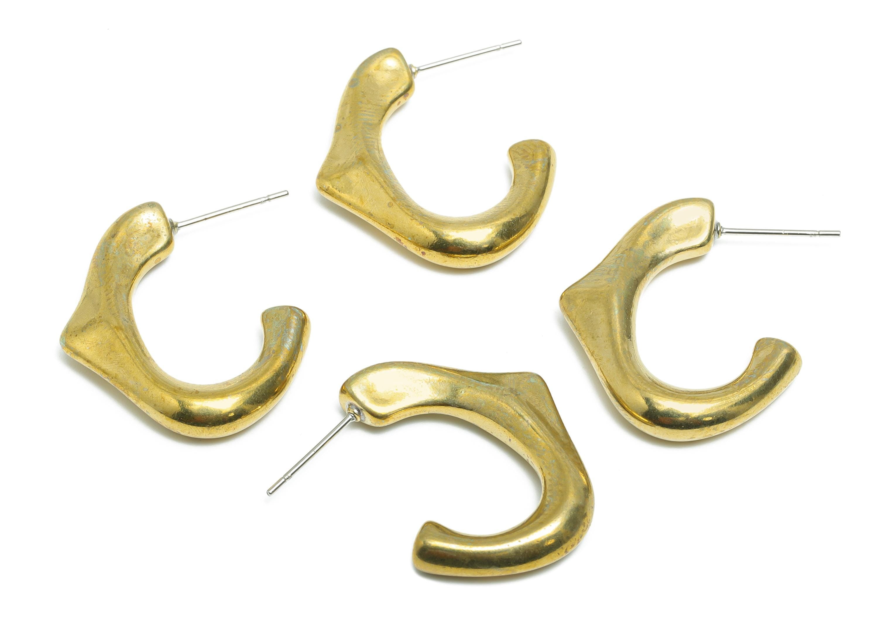 Brass Hoop Earring Stud - Raw Brass Modern Earring Stud - Dainty Punk Earring Stud - Statement Classic Earring Stud - 27x23x5mm - PP10987 - DOMEDBAZAAR
