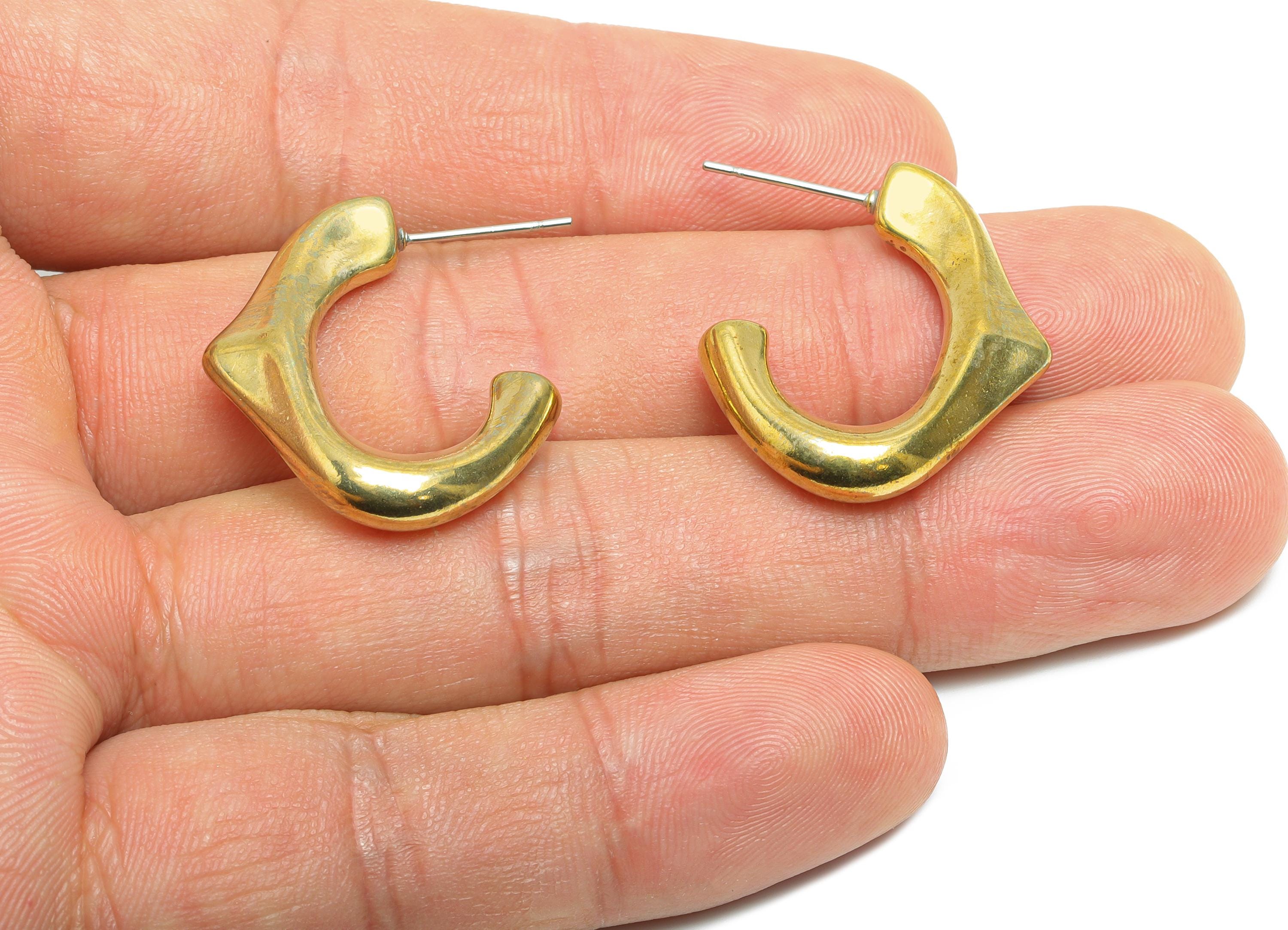 Brass Hoop Earring Stud - Raw Brass Modern Earring Stud - Dainty Punk Earring Stud - Statement Classic Earring Stud - 27x23x5mm - PP10987 - DOMEDBAZAAR