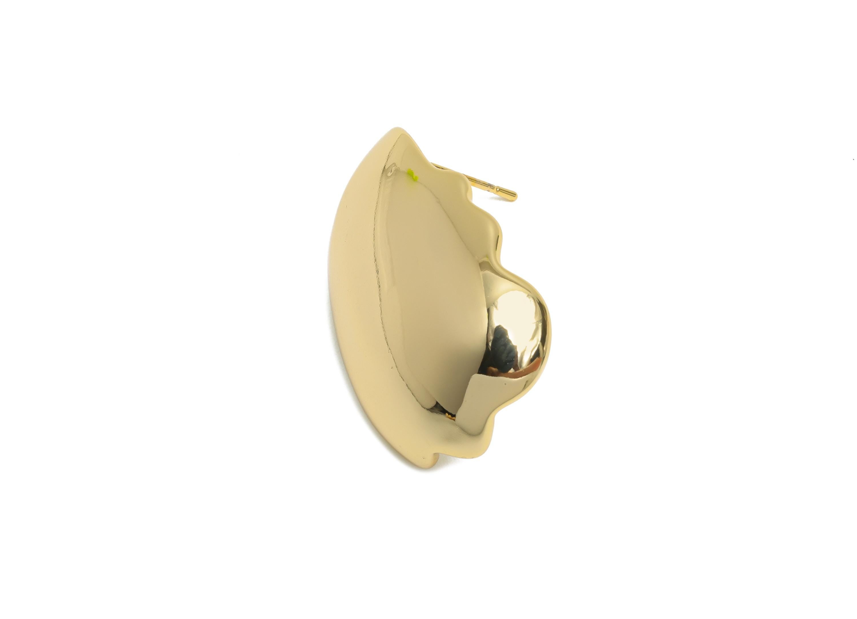 Abstract Gold Stud Earring - Brass Modern Earring Stud - Dainty Shiny Irregular Gold Earring - Statement Earring Stud -29x19x5mm - RGP10331 - DOMEDBAZAAR