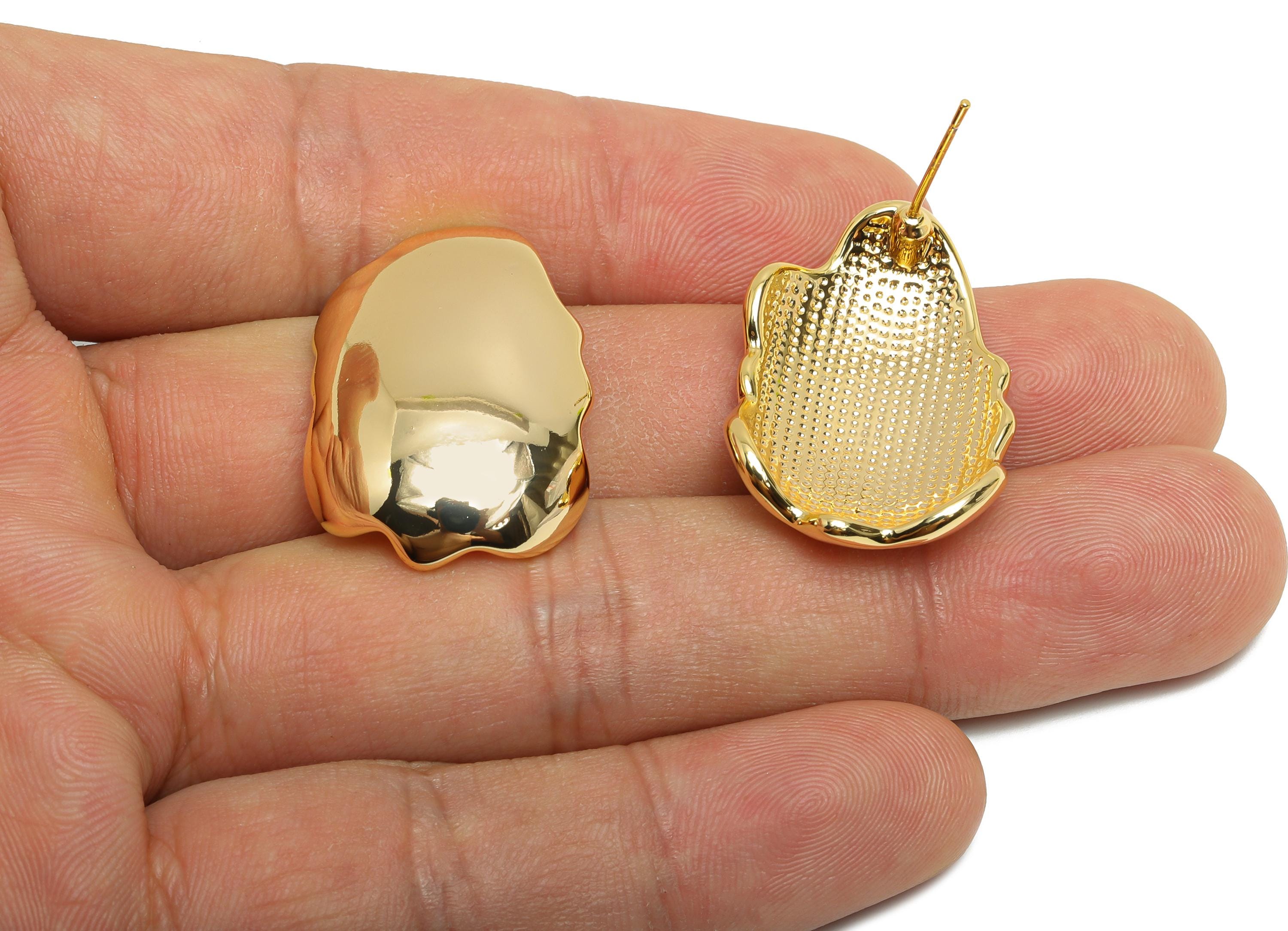 Abstract Gold Stud Earring - Brass Modern Earring Stud - Dainty Shiny Irregular Gold Earring - Statement Earring Stud -29x19x5mm - RGP10331 - DOMEDBAZAAR