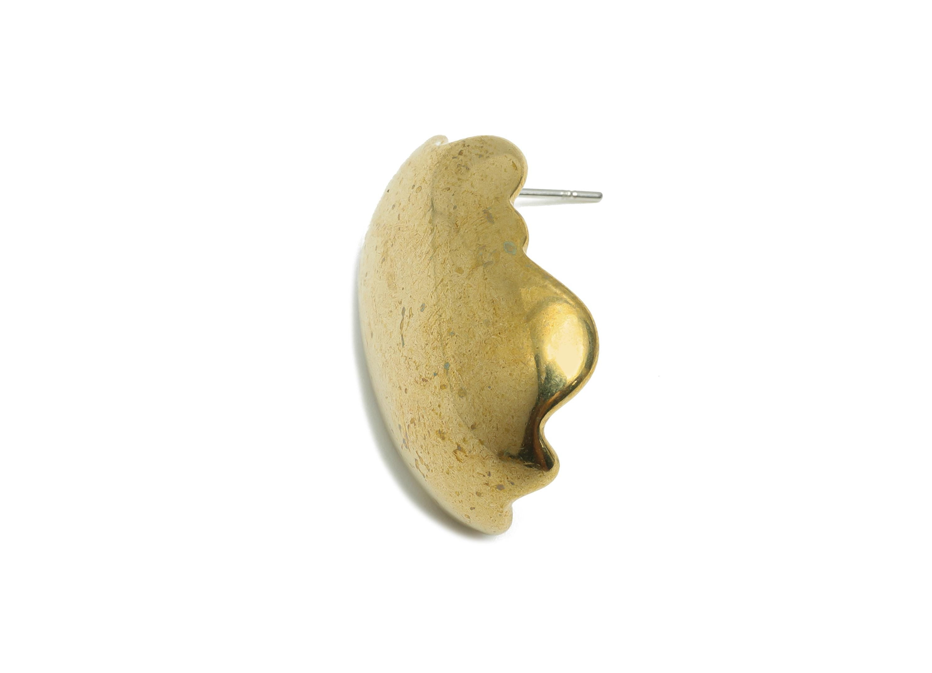 Abstract Stud Earring - Raw Brass Modern Earring Stud - Dainty Shiny Irregular Earring Stud - Statement Earring Stud - 29x19x5mm - PP10994 - DOMEDBAZAAR