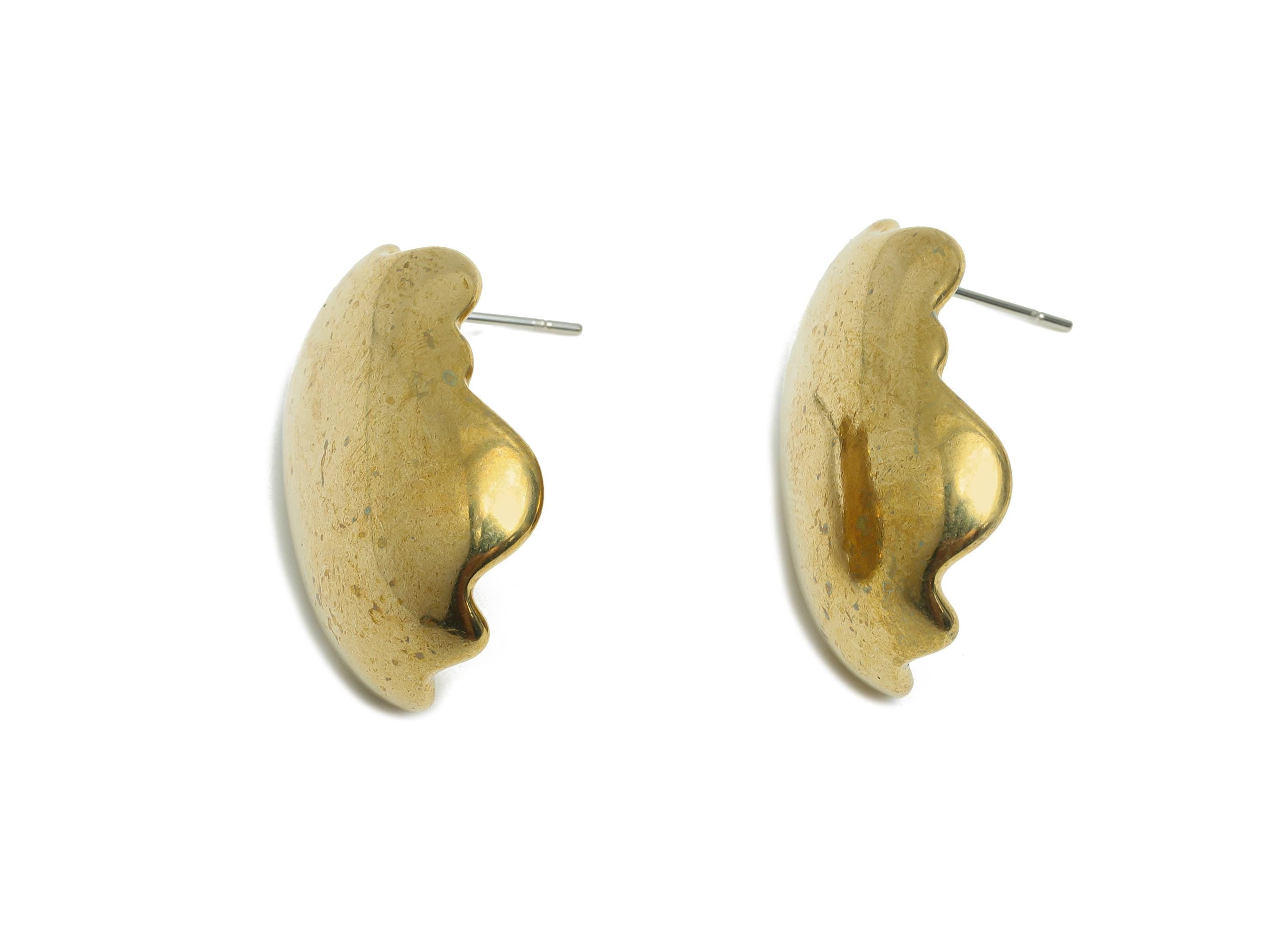 Abstract Stud Earring - Raw Brass Modern Earring Stud - Dainty Shiny Irregular Earring Stud - Statement Earring Stud - 29x19x5mm - PP10994 - DOMEDBAZAAR