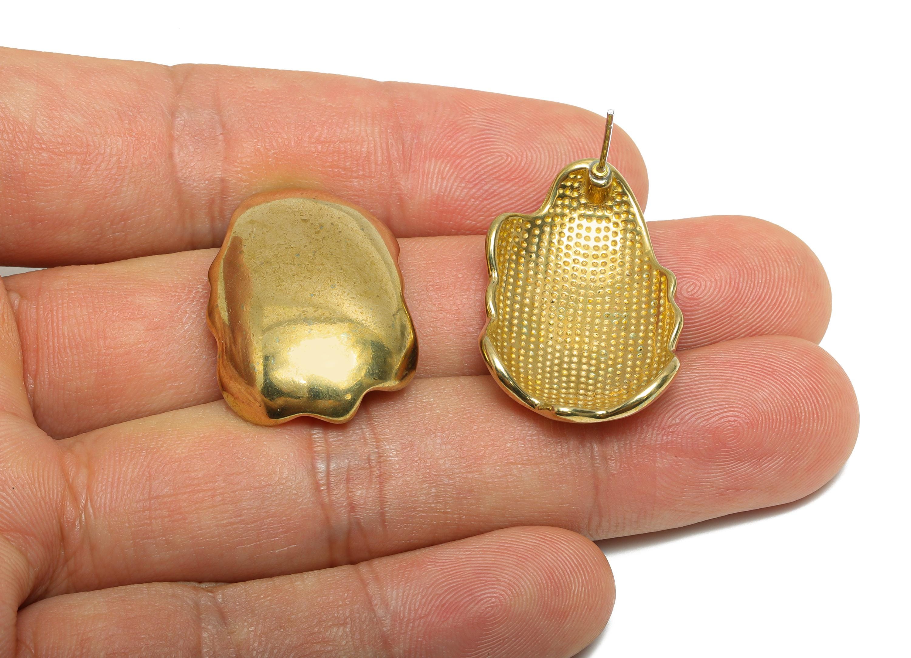 Abstract Stud Earring - Raw Brass Modern Earring Stud - Dainty Shiny Irregular Earring Stud - Statement Earring Stud - 29x19x5mm - PP10994 - DOMEDBAZAAR