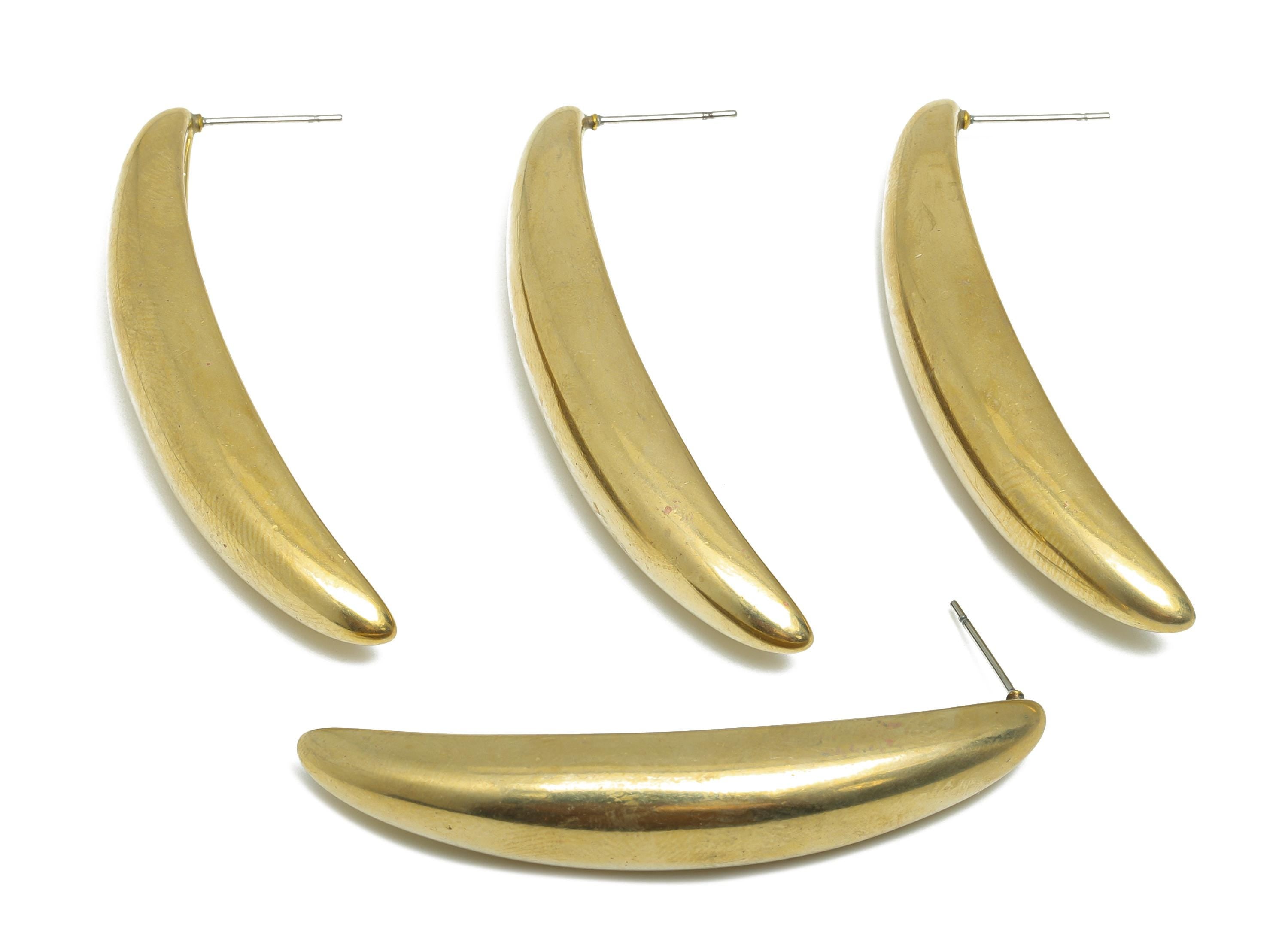 Brass Curved Stud Earring - Raw Brass Modern Earring Stud - Minimalist Earring Stud - Novelty Sleek Earring - 55x10x7mm - PP10995 - DOMEDBAZAAR