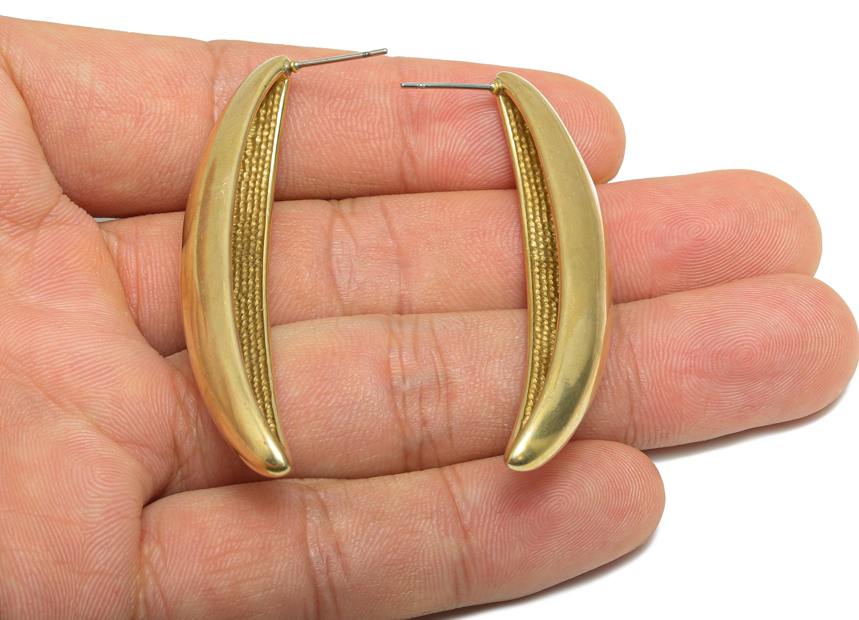 Brass Curved Stud Earring - Raw Brass Modern Earring Stud - Minimalist Earring Stud - Novelty Sleek Earring - 55x10x7mm - PP10995 - DOMEDBAZAAR