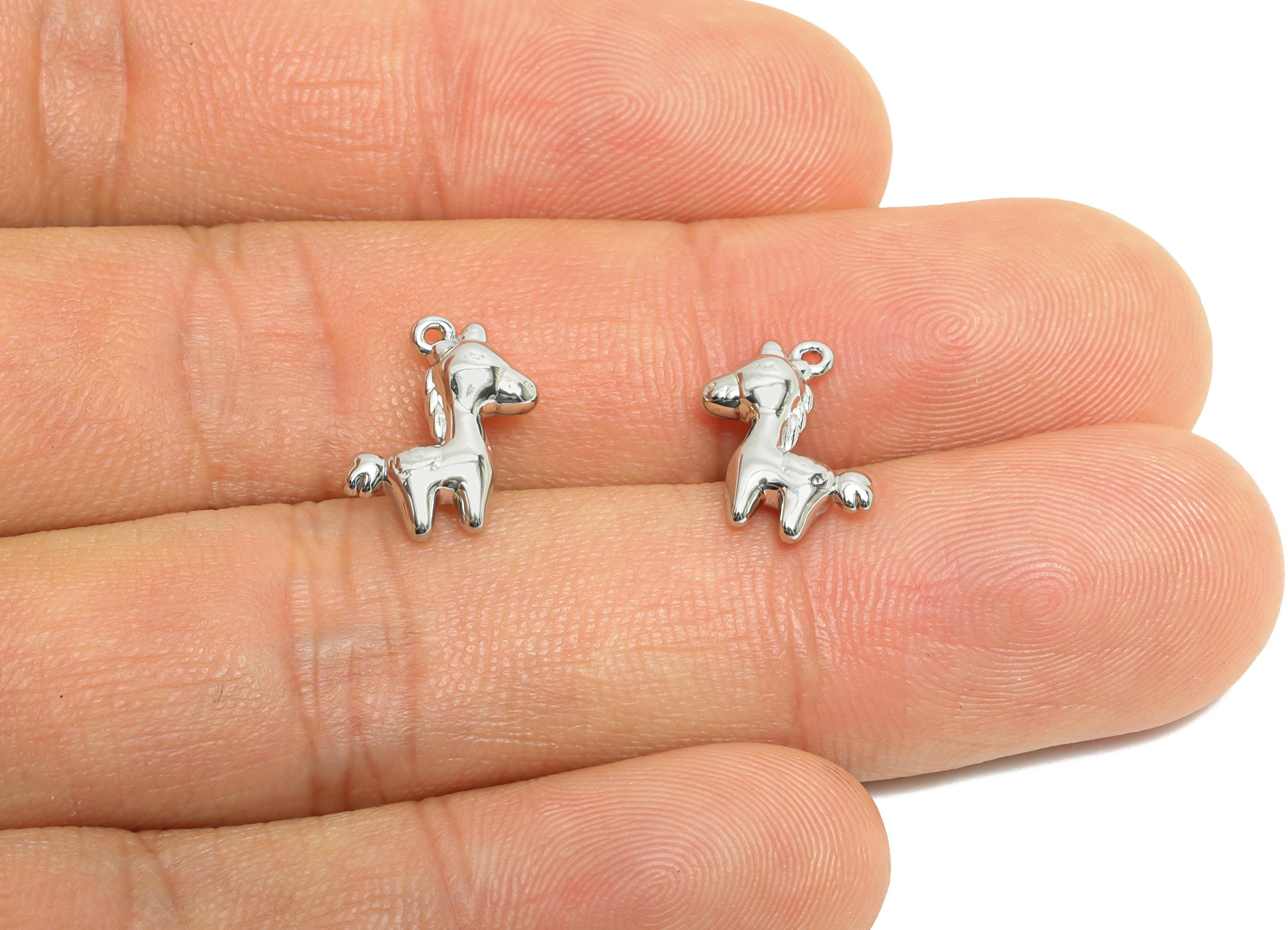 Brass Unicorn Earring Charm - Mini Horse Animal Charm for Bracelet - Jewelry Accessories DIY - 18K White Gold Plated - 13x11x3.5mm -RGP9911S - DOMEDBAZAAR