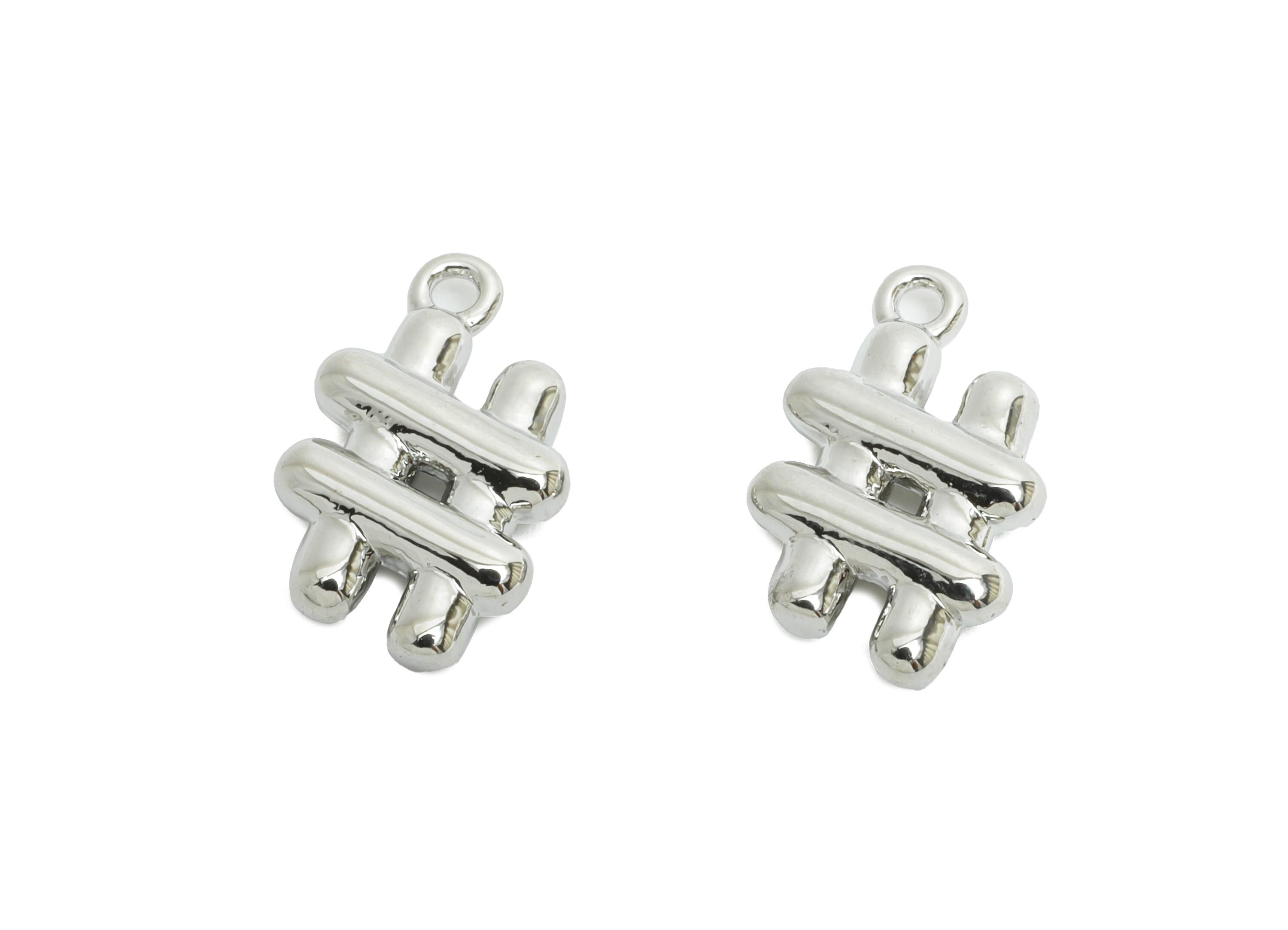 Brass Abstract Earring Charm - Silver Geometric Fence Charms - Jewelry Accessories - 18K White Gold Plated Brass - 14.2x8.5x2.7mm - RGP9908S - DOMEDBAZAAR