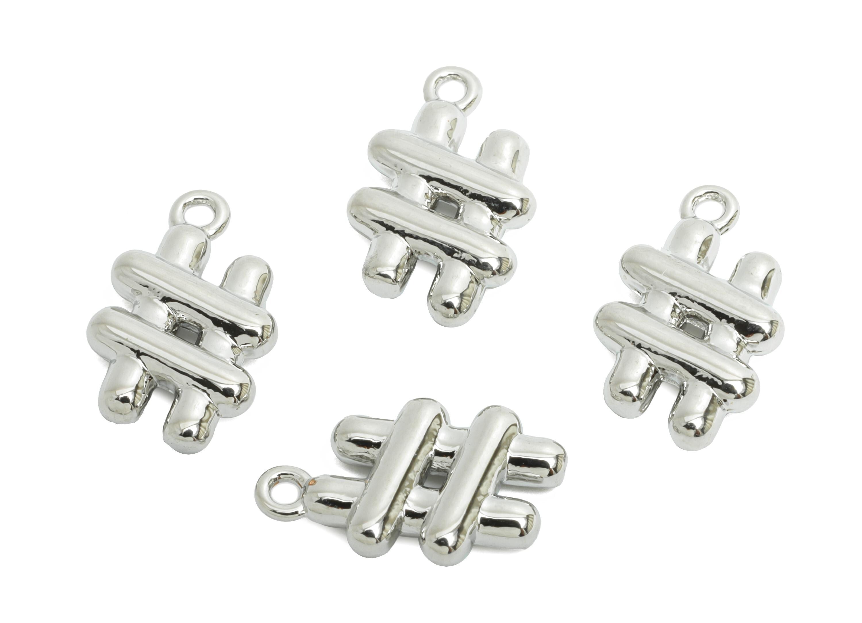 Brass Abstract Earring Charm - Silver Geometric Fence Charms - Jewelry Accessories - 18K White Gold Plated Brass - 14.2x8.5x2.7mm - RGP9908S - DOMEDBAZAAR