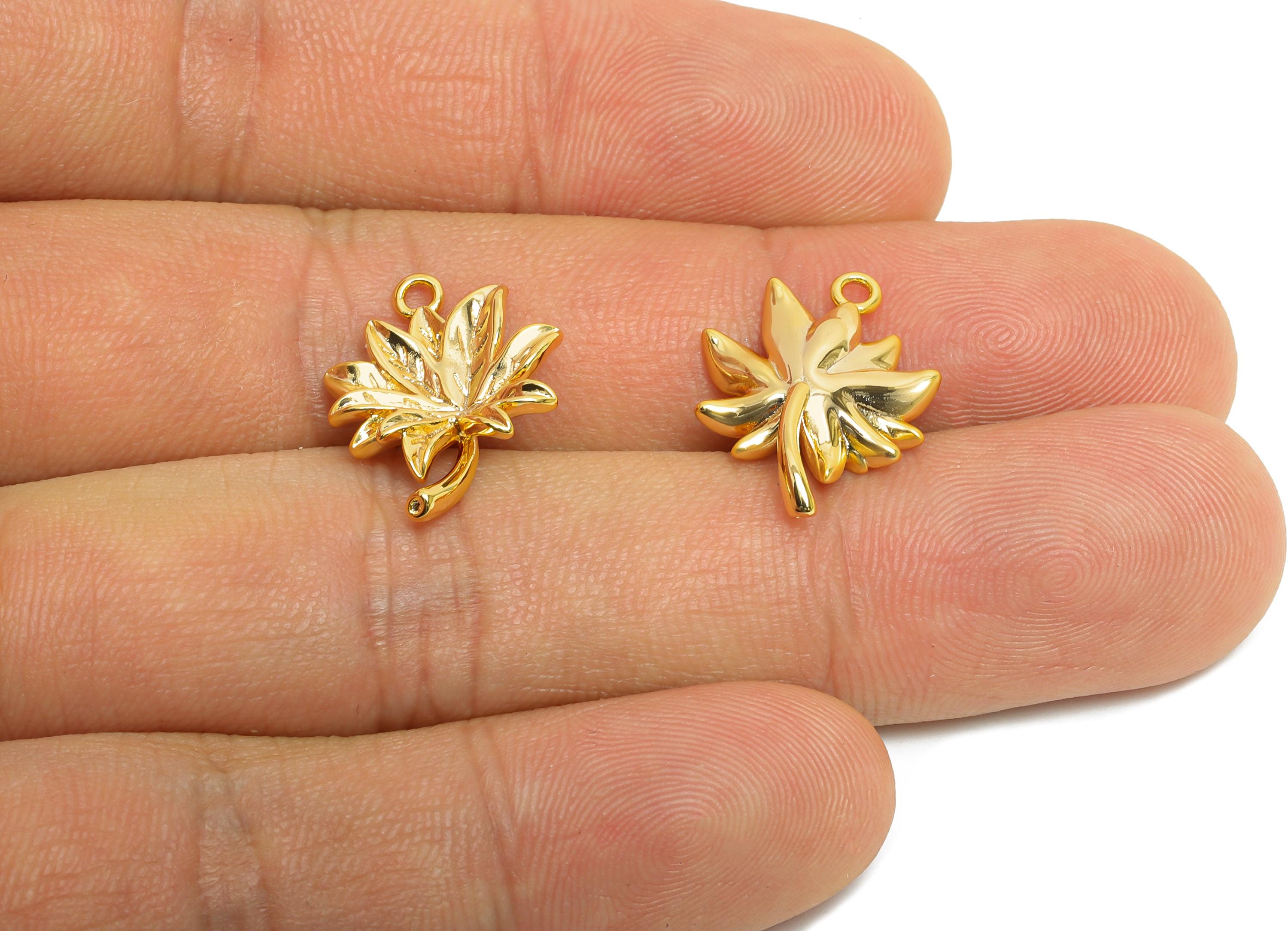 Brass Maple Leaf Earring Charms - Textured Gold Leaf Plant Pendant - Jewelry Accessories - 18K Real Gold Plated - 18.6x14x3.4mm - RGP9926 - DOMEDBAZAAR