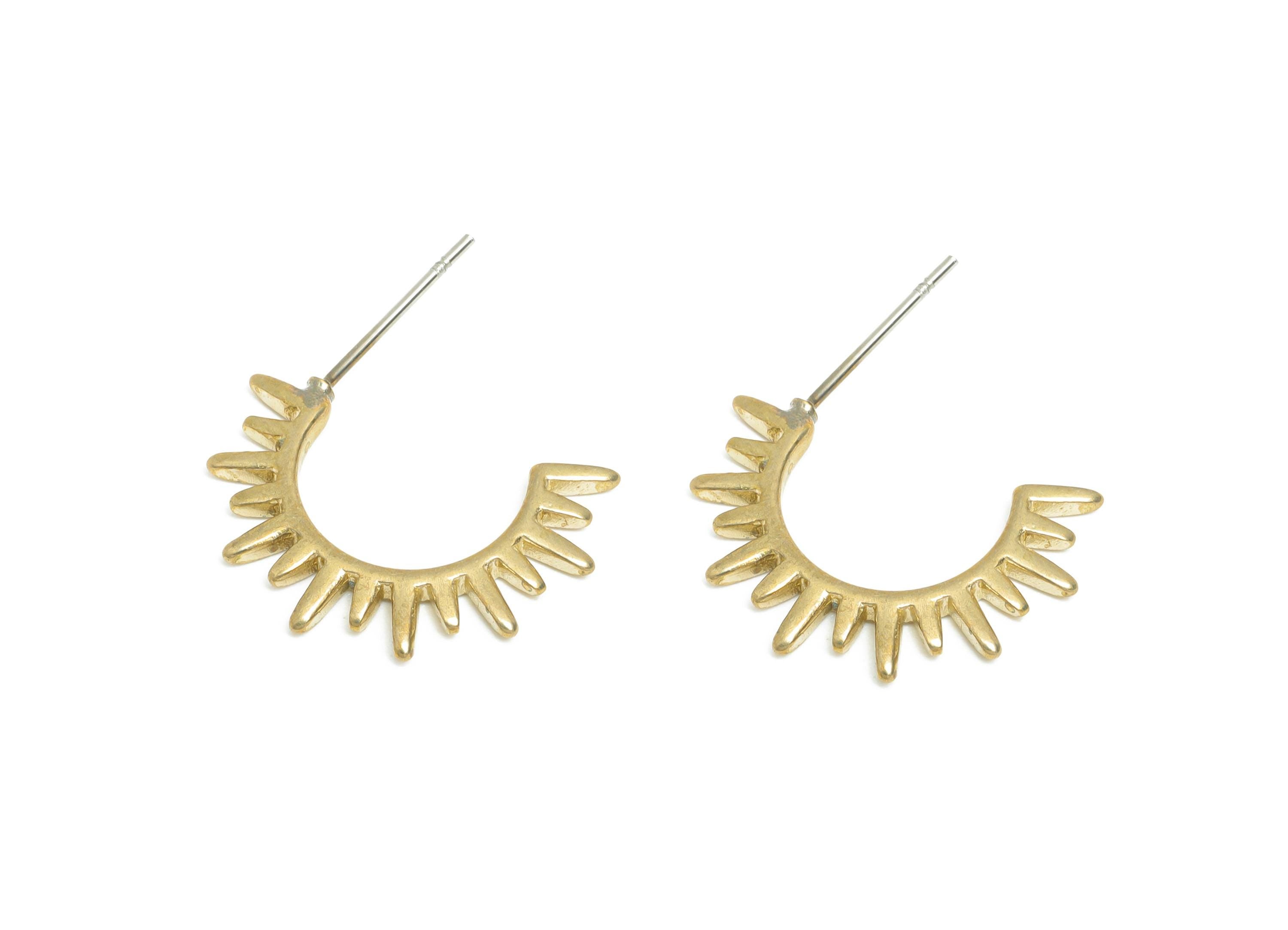 Spiked Semi Circle Hoop Earring - Sunburst Stud Hoop Earring - Modern Punk Hoop - Fashionable Hoop Stud Earring - 20.6x13.5x1.8mm - PP7573 - DOMEDBAZAAR