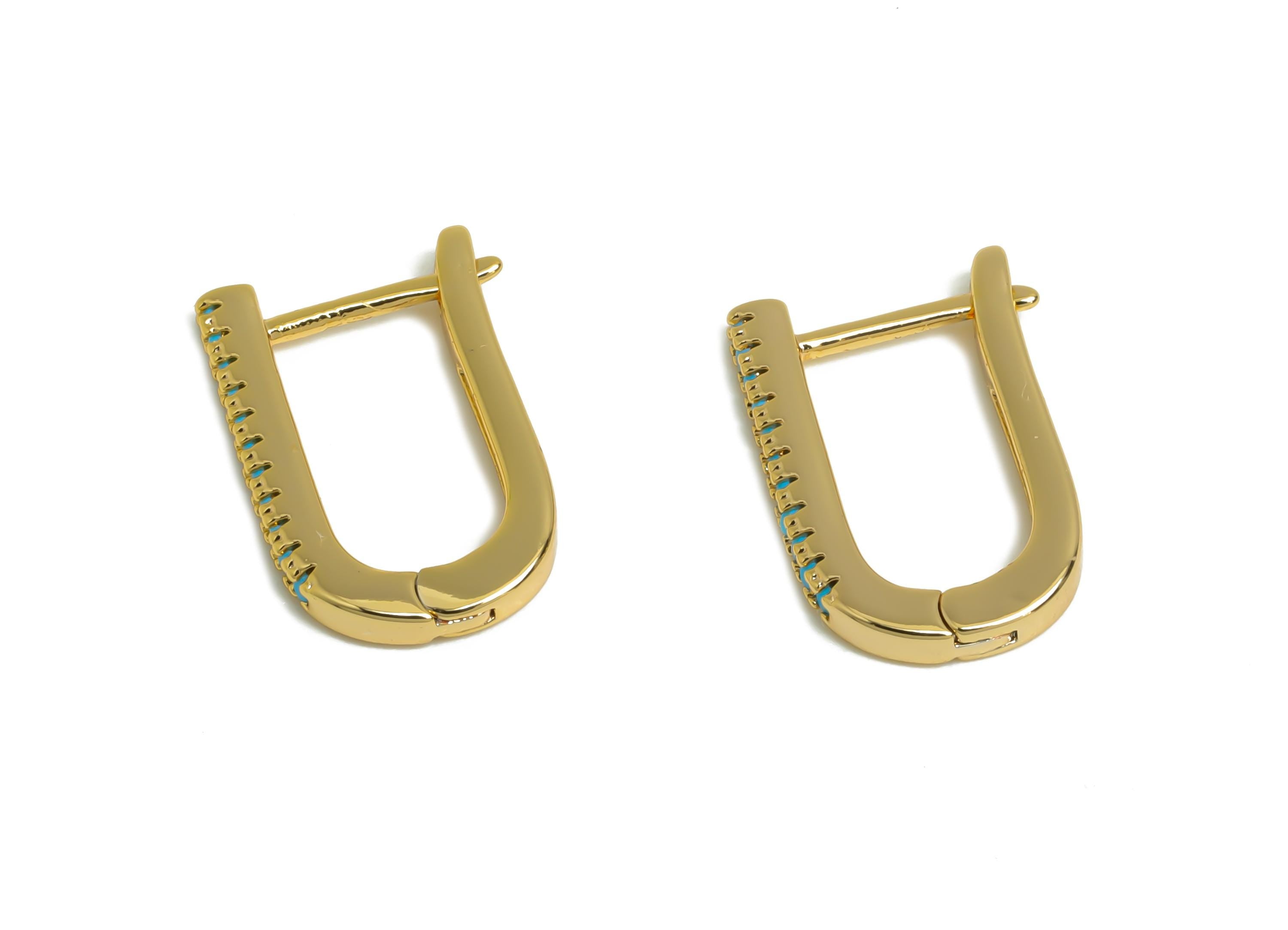 Brass Hoop CZ Earring - Brass Chic Gold Hoop Earring - Gold Zircon English Lock Earring - Versatile Everyday Earrings - 15x1x2mm - RGP10260 - DOMEDBAZAAR