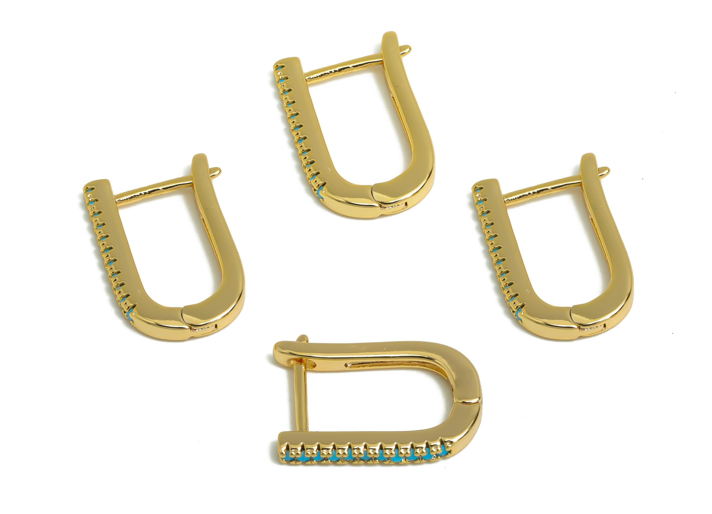 Brass Hoop CZ Earring - Brass Chic Gold Hoop Earring - Gold Zircon English Lock Earring - Versatile Everyday Earrings - 15x1x2mm - RGP10260 - DOMEDBAZAAR