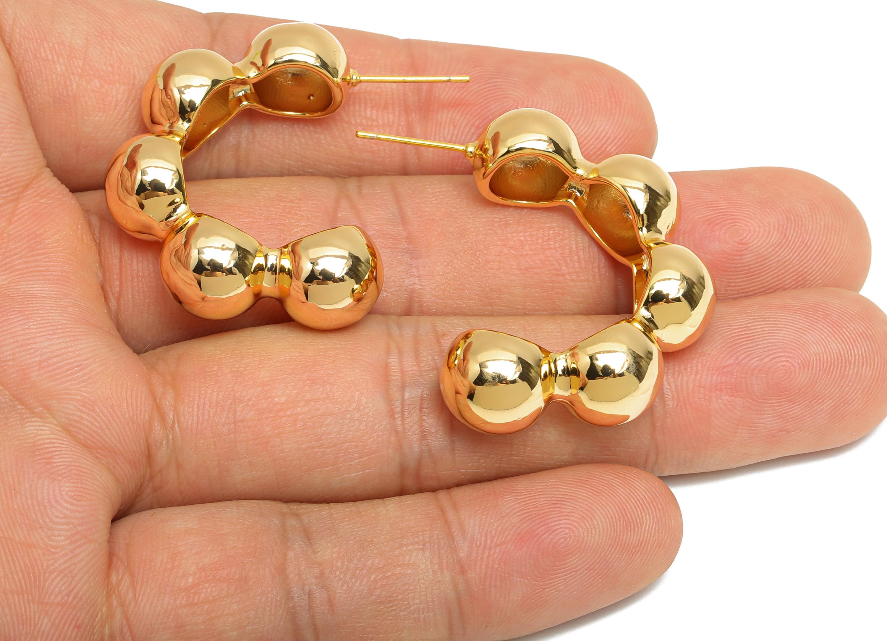 Chunky Gold Hoop Earring - Brass Shiny Gold Bold Hoop - Glossy Chunky Gold Hoop - Segment Hoop Geometric Chunky Earring -34x26x10mm-RGP10404 - DOMEDBAZAAR