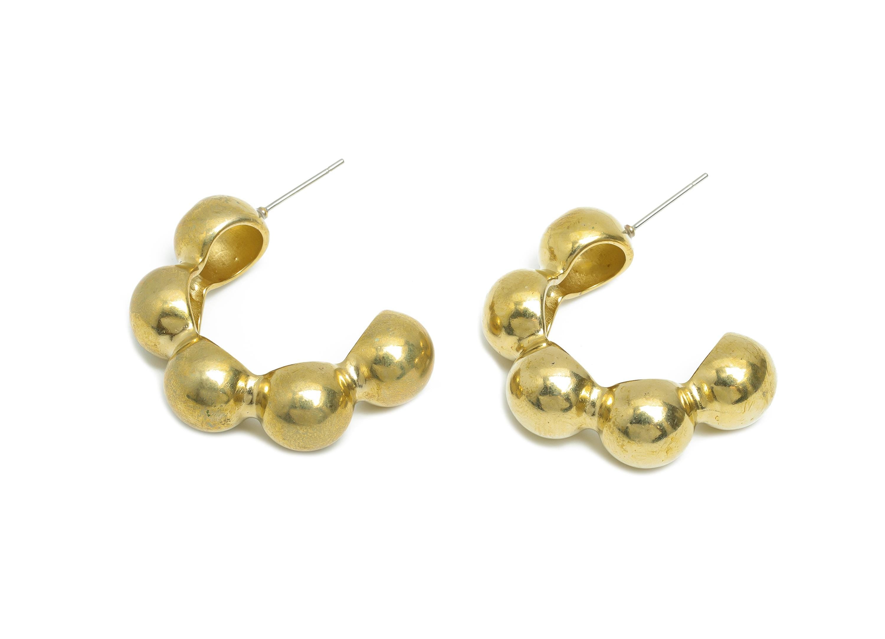 Chunky Hoop Earring - Brass Shiny Bold Hoop Stud - Glossy Chunky Hoop Post - Segment Hoop Geometric Chunky Earring - 34x26x10mm - PP11063 - DOMEDBAZAAR