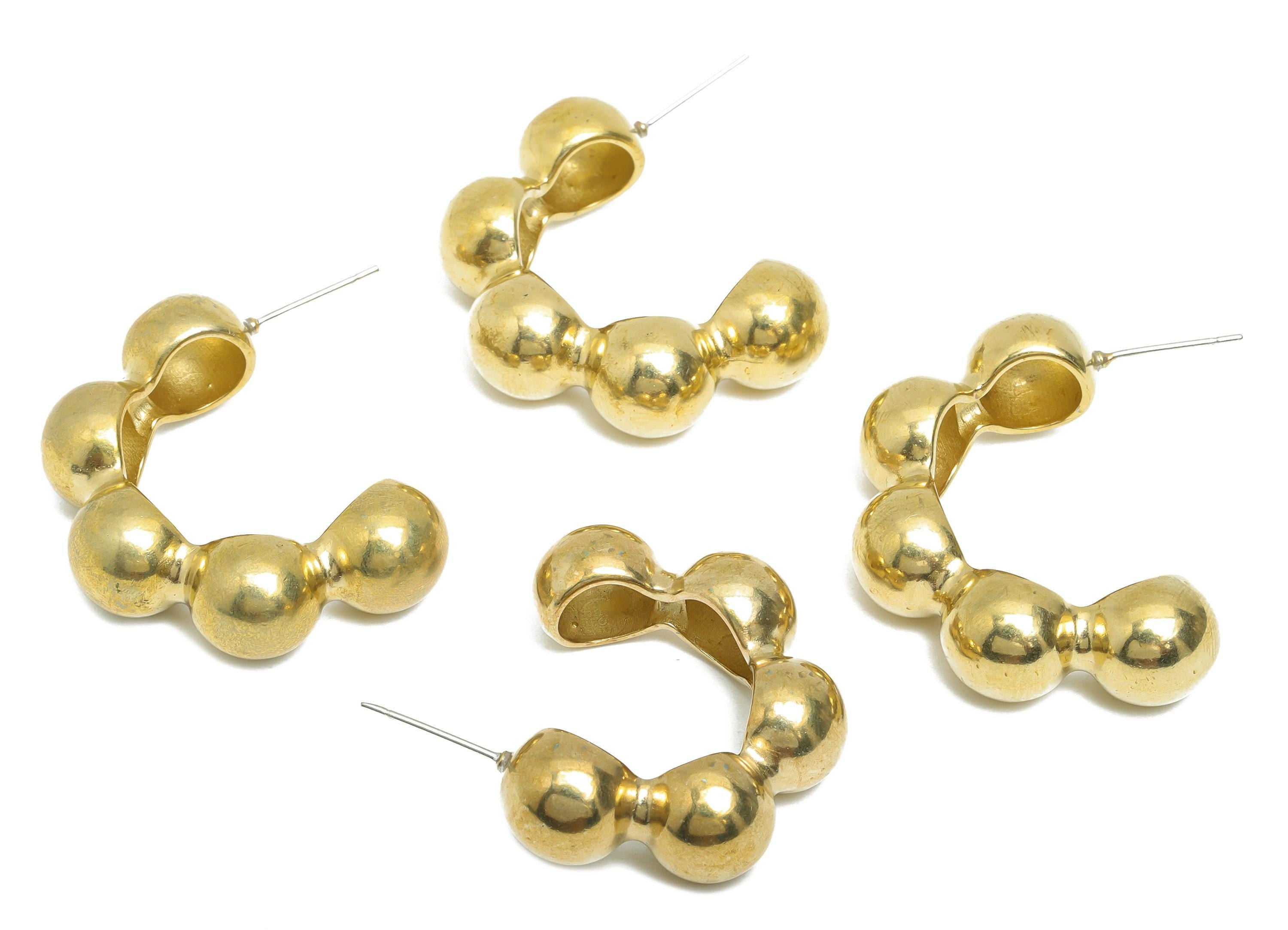 Chunky Hoop Earring - Brass Shiny Bold Hoop Stud - Glossy Chunky Hoop Post - Segment Hoop Geometric Chunky Earring - 34x26x10mm - PP11063 - DOMEDBAZAAR