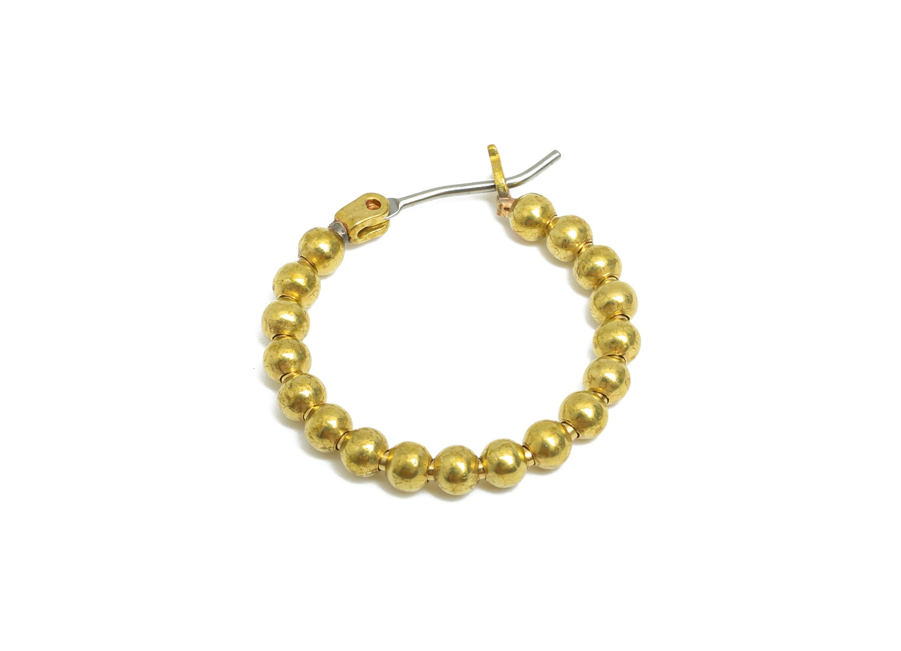 Brass Beaded Hoop Earring - Raw Brass Hinged Back Jewelry - Classic Beaded Earring - Chunky Bead Hoop Earring - 23x21x3mm - PP11062 - DOMEDBAZAAR