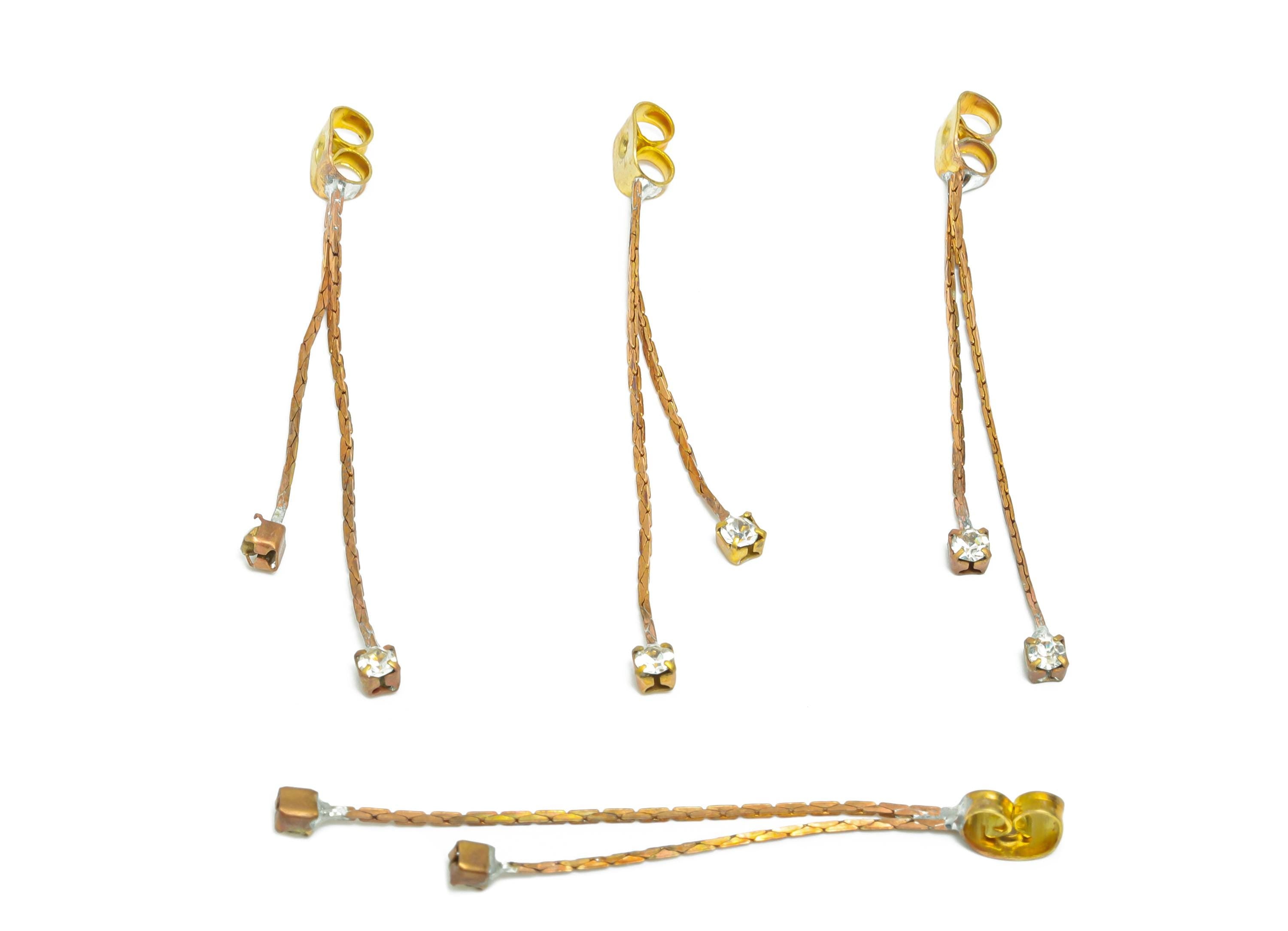 Chain Dangle Ear Back - Raw Brass Subtle Sparkle Dangle Earring Stopper - Sparkling Fashion Dangle Earring Stopper - 46x4x3mm - PP11001 - DOMEDBAZAAR