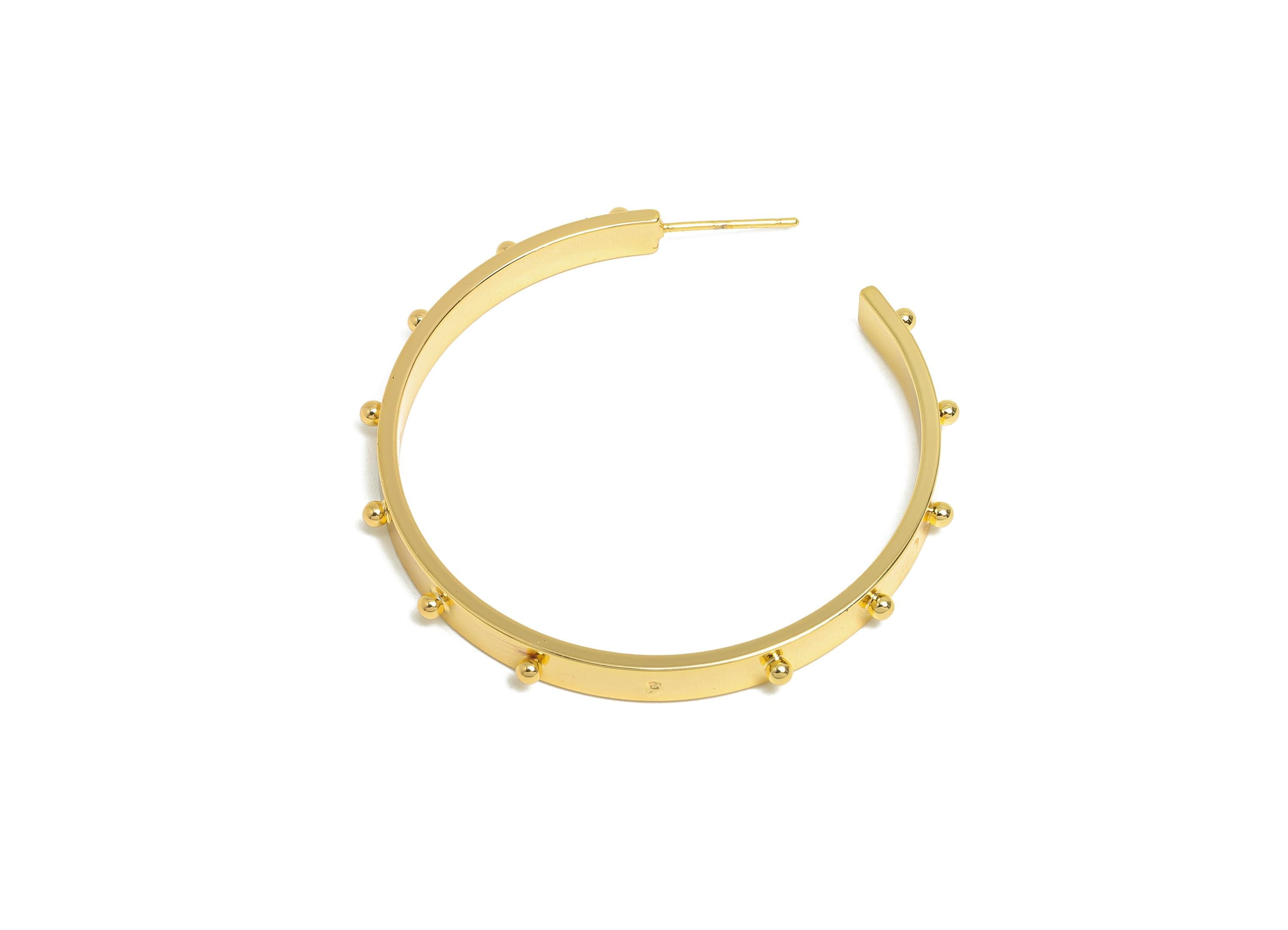 Brass Open C Hoop Earring - Gold Studded Wide Hoop Earring Stud - Brass Sleek Earring Post - 18K Real Gold Plated -46.8x4.53x7.59mm -RGP9525 - DOMEDBAZAAR