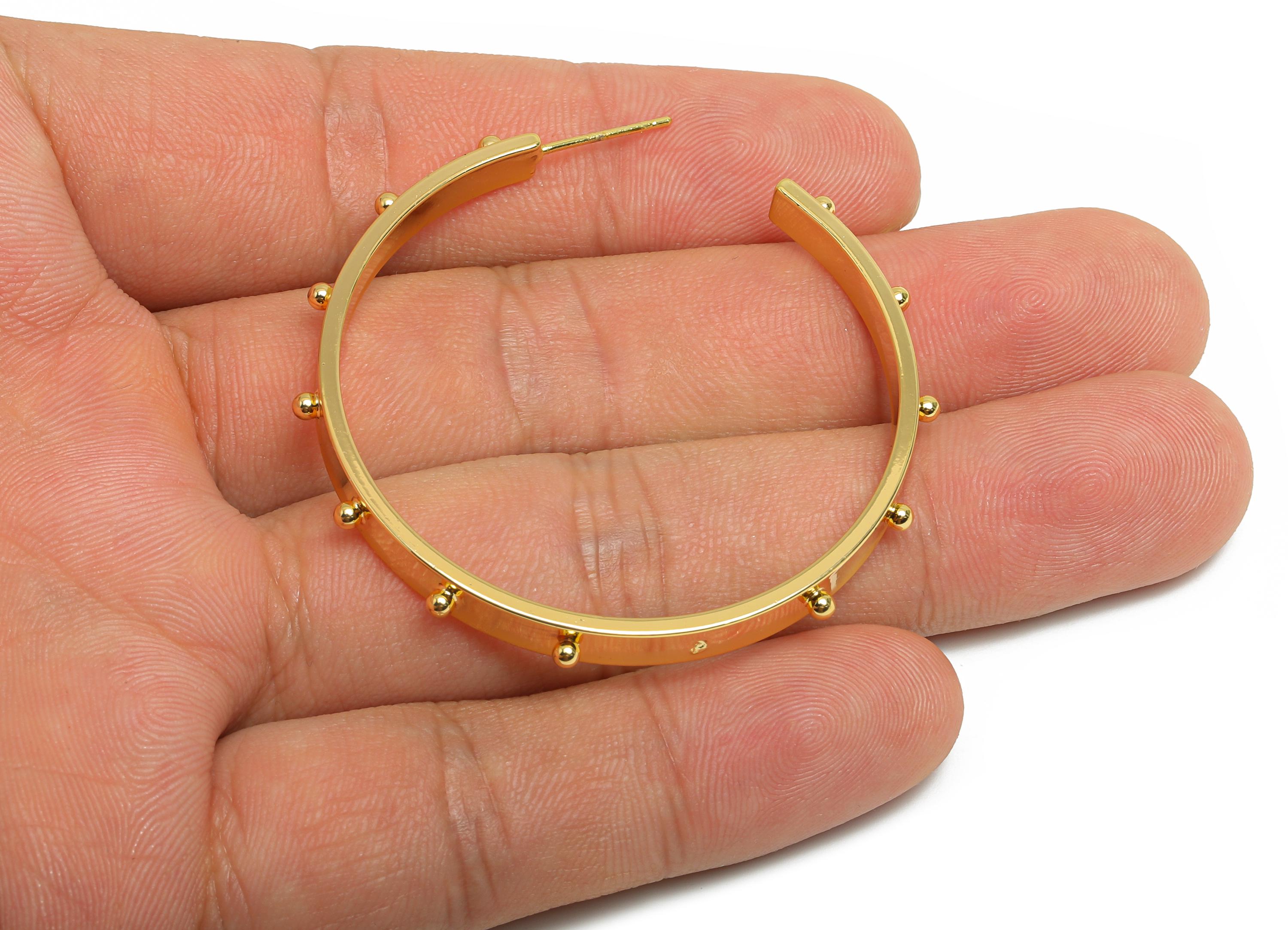 Brass Open C Hoop Earring - Gold Studded Wide Hoop Earring Stud - Brass Sleek Earring Post - 18K Real Gold Plated -46.8x4.53x7.59mm -RGP9525 - DOMEDBAZAAR