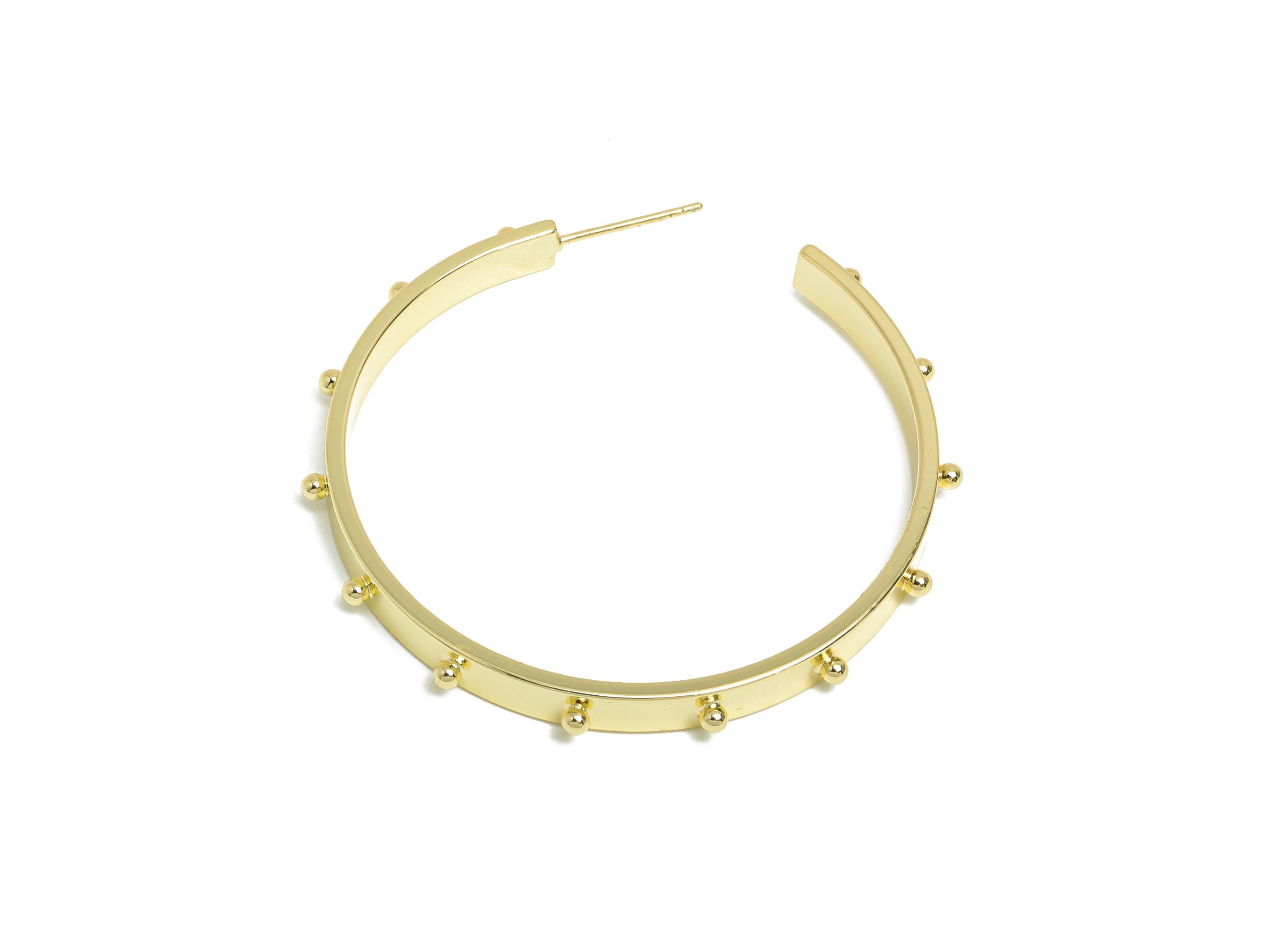 Brass Open C Hoop Earrings - Gold Studded Wide Hoop Earring Stud - Brass Sleek Earring Post - 14K Gold Plated -46.8x4.53x7.59mm -RGP9525-14 - DOMEDBAZAAR