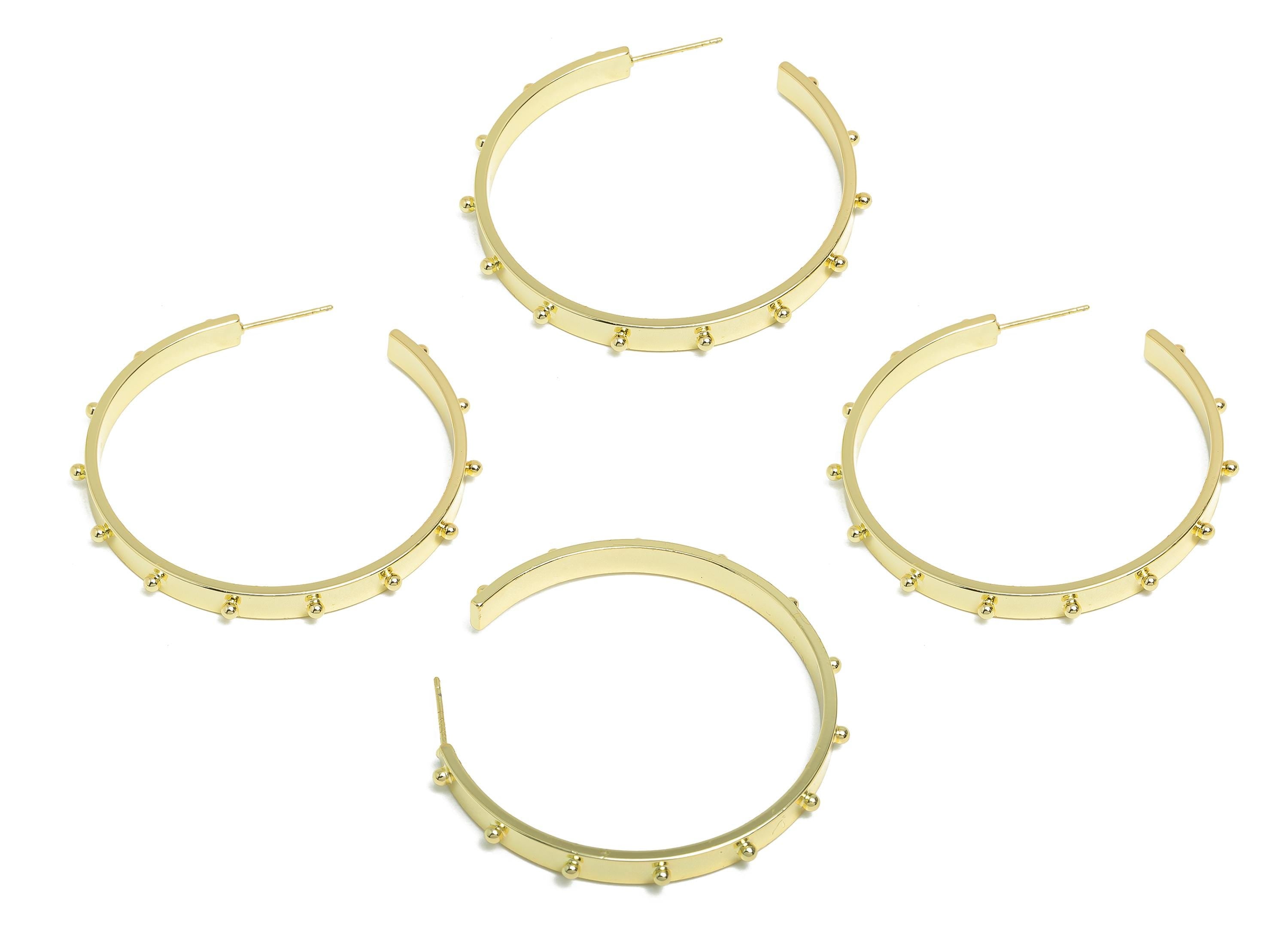 Brass Open C Hoop Earrings - Gold Studded Wide Hoop Earring Stud - Brass Sleek Earring Post - 14K Gold Plated -46.8x4.53x7.59mm -RGP9525-14 - DOMEDBAZAAR