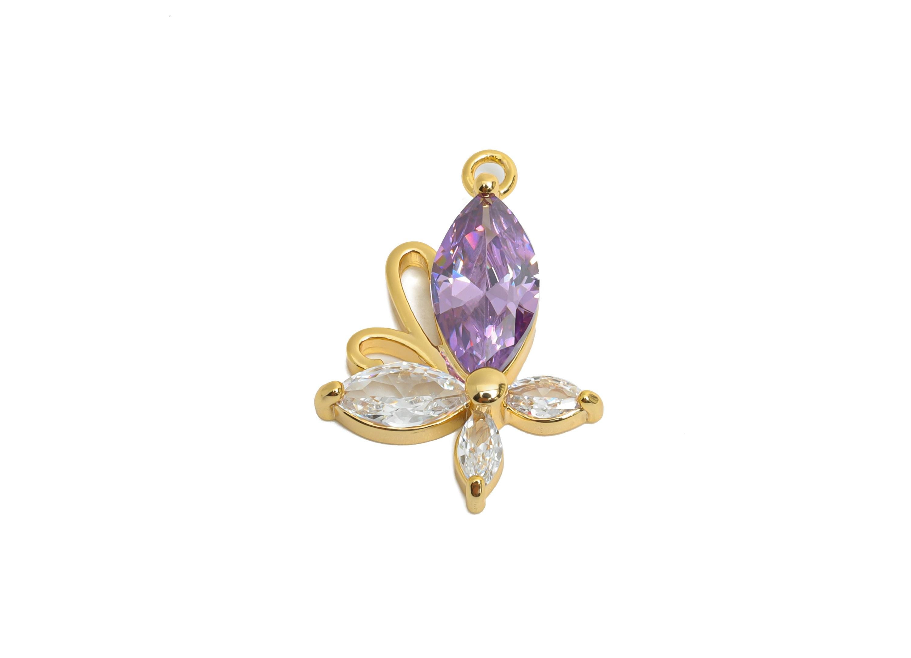 Brass Butterfly Earring Charm - Modern Marquise Cubic Zircon Charm - Luxury Gold Pendant - 18K Real Gold Plating - 22x16x4mm - RGP9889 - DOMEDBAZAAR