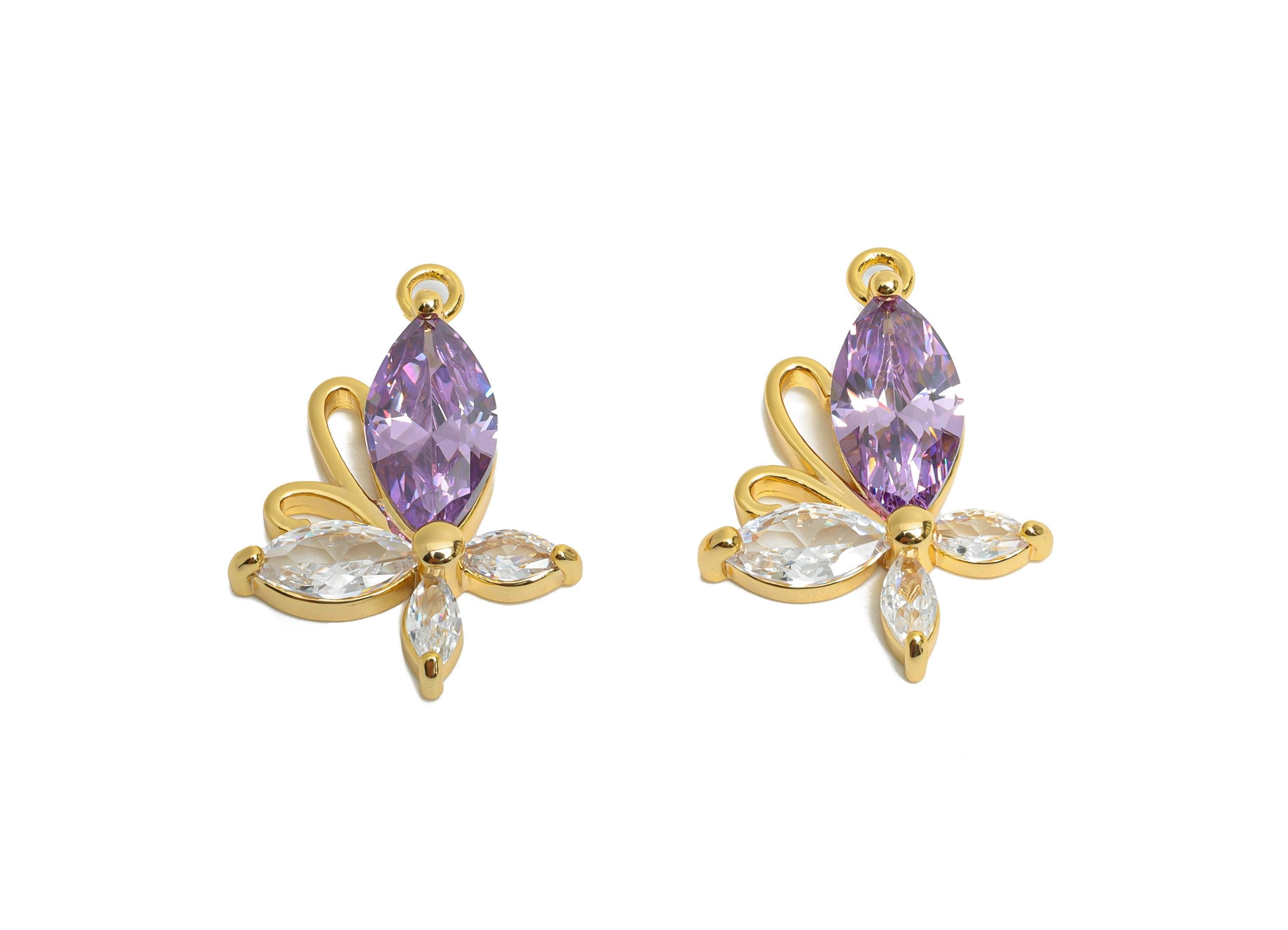 Brass Butterfly Earring Charm - Modern Marquise Cubic Zircon Charm - Luxury Gold Pendant - 18K Real Gold Plating - 22x16x4mm - RGP9889 - DOMEDBAZAAR