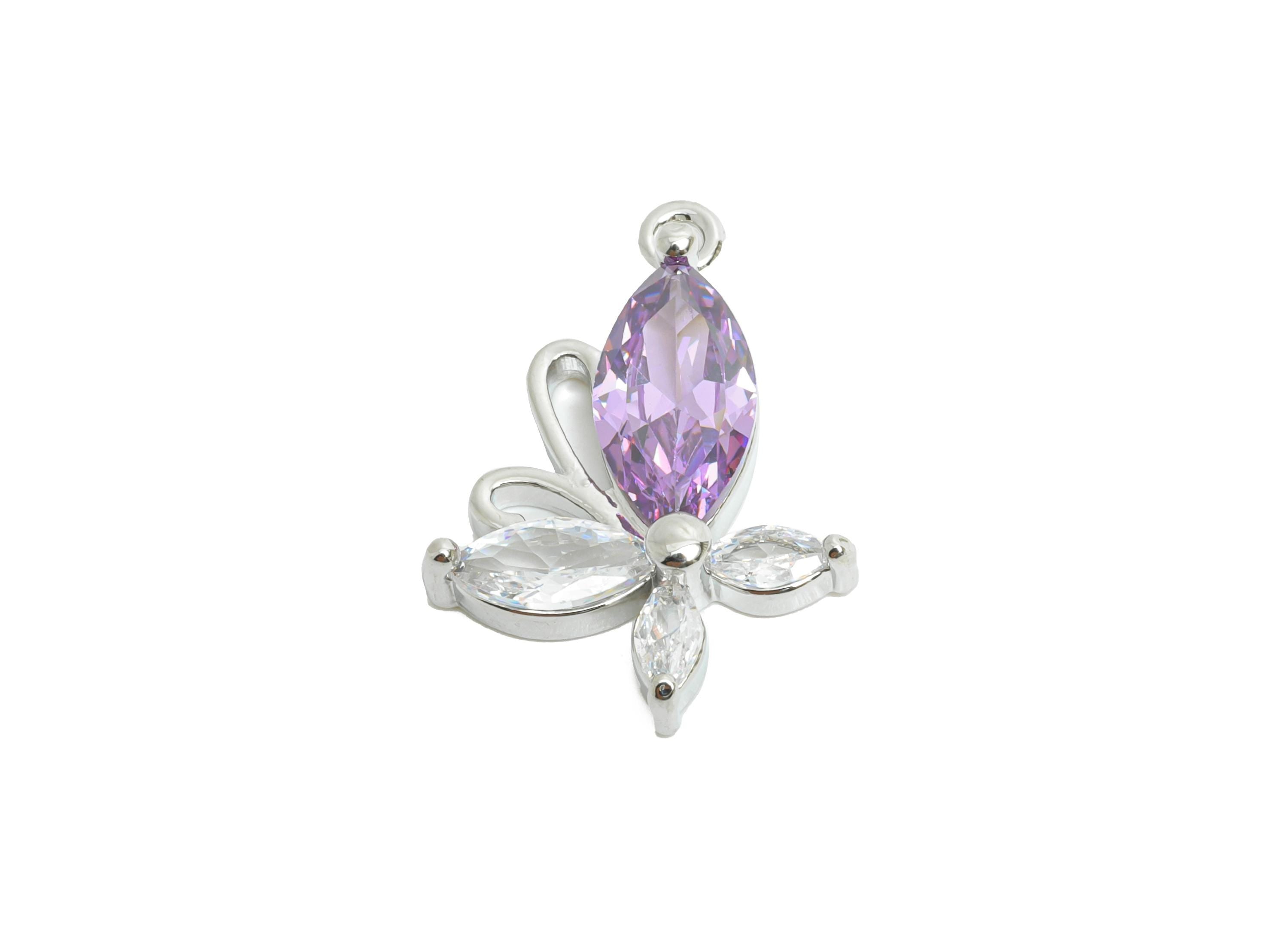 Brass Butterfly Earring Charm - Modern Marquise Cubic Zircon Charm - Luxury Silver Pendant - 18K Real White Gold Plated - 22x16x4mm-RGP9889S - DOMEDBAZAAR