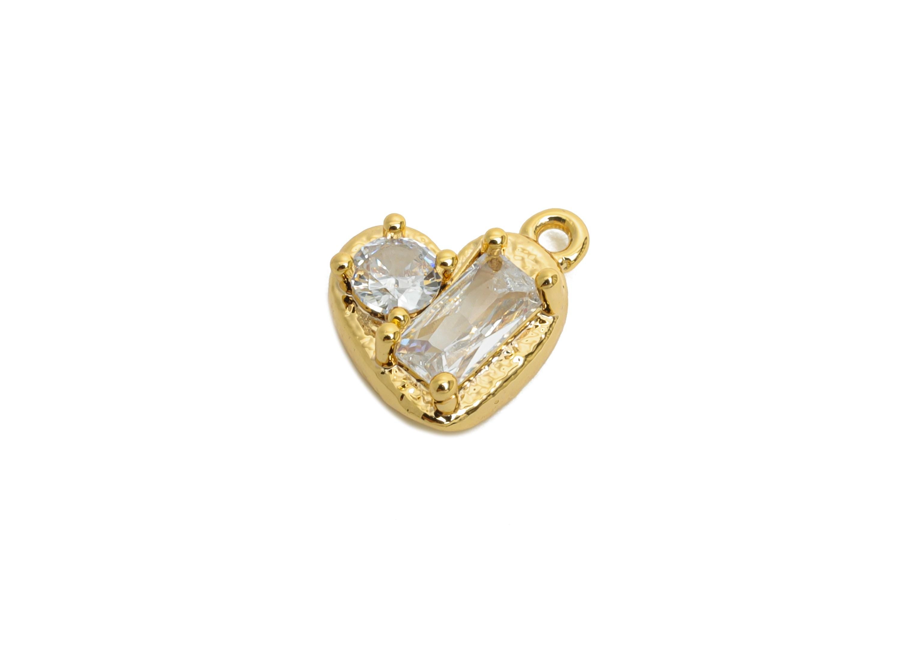 Brass Heart Earring Charm - Sparking Geometry Faceted Cubic Zircon Charm - Romantic Jewelry - 18K Real Gold Plating - 9x9x3mm - RGP9900 - DOMEDBAZAAR