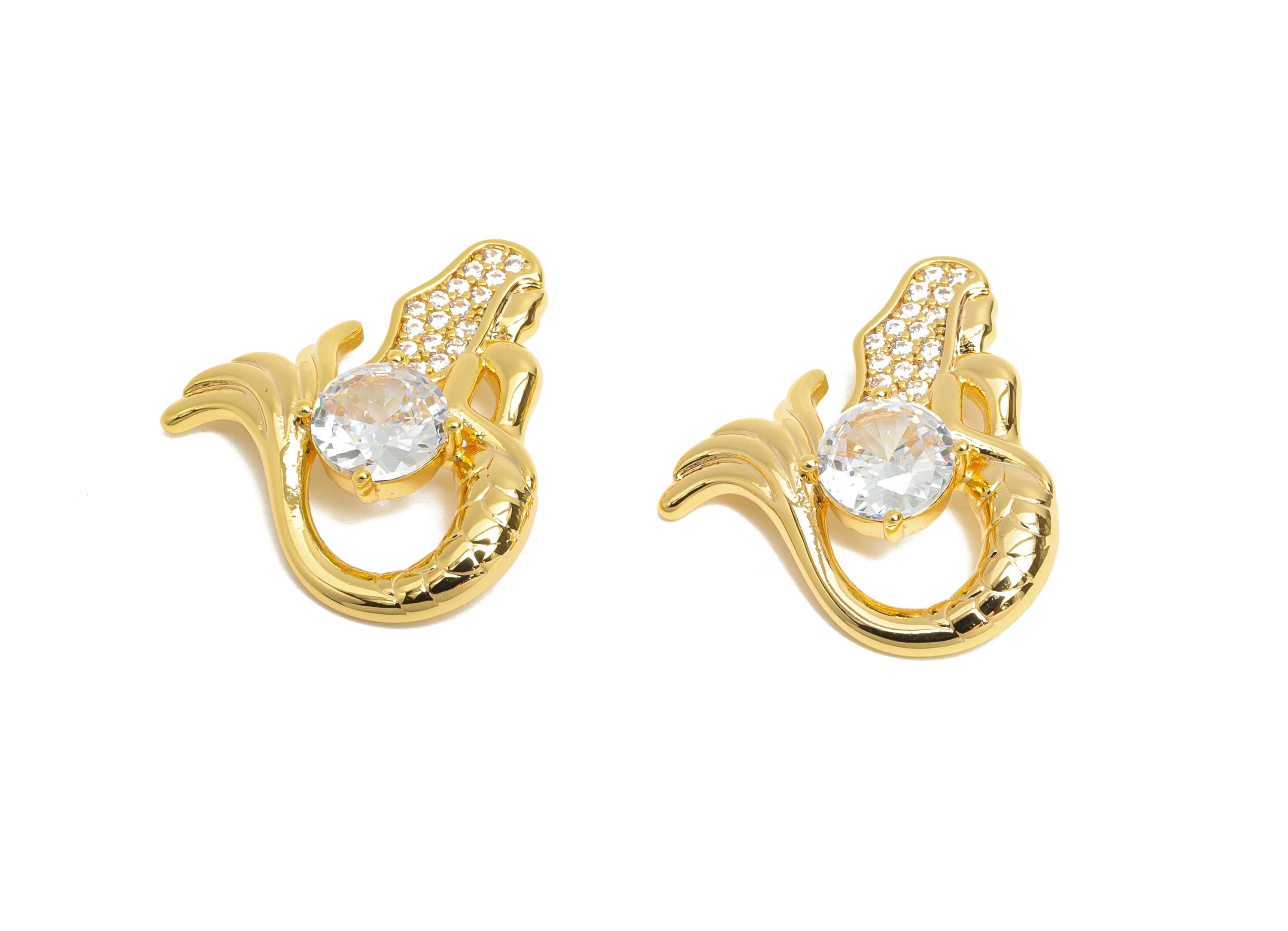 Luxe Mermaid Charm - Brass Dazzling Dazzling Tail Ornament - CZ Sparkling Ocean Elegance Charm - 18k Real Gold Plating - 19x16x4mm -RGP10400 - DOMEDBAZAAR