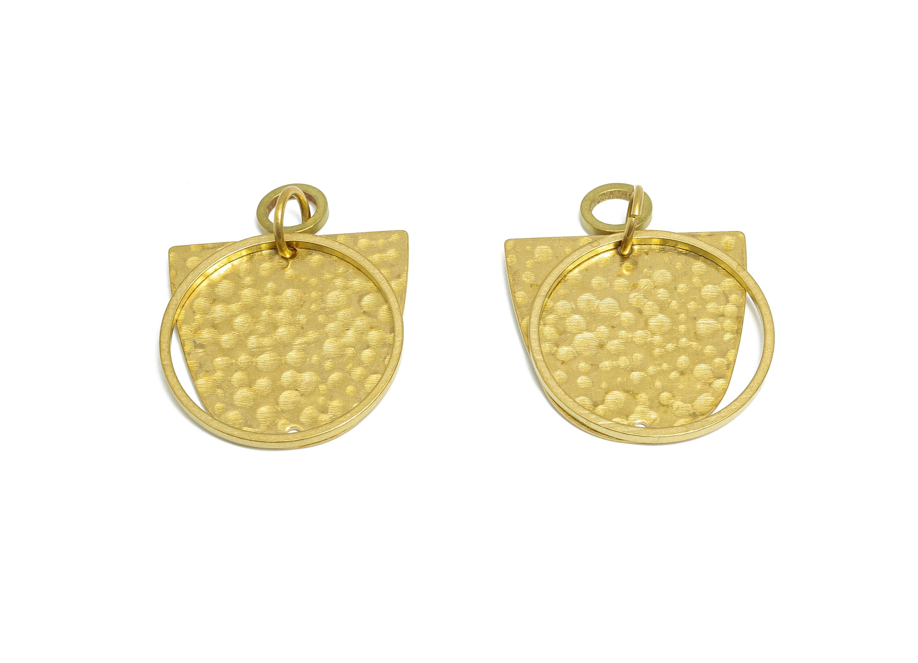 Hammered Dangle Charm - Raw Brass Boho Chic Dangle Pendant - Brass Layered Geometric Charm - Boho Chic Dangle Pendant - 40x19x1mm - PP11071 - DOMEDBAZAAR