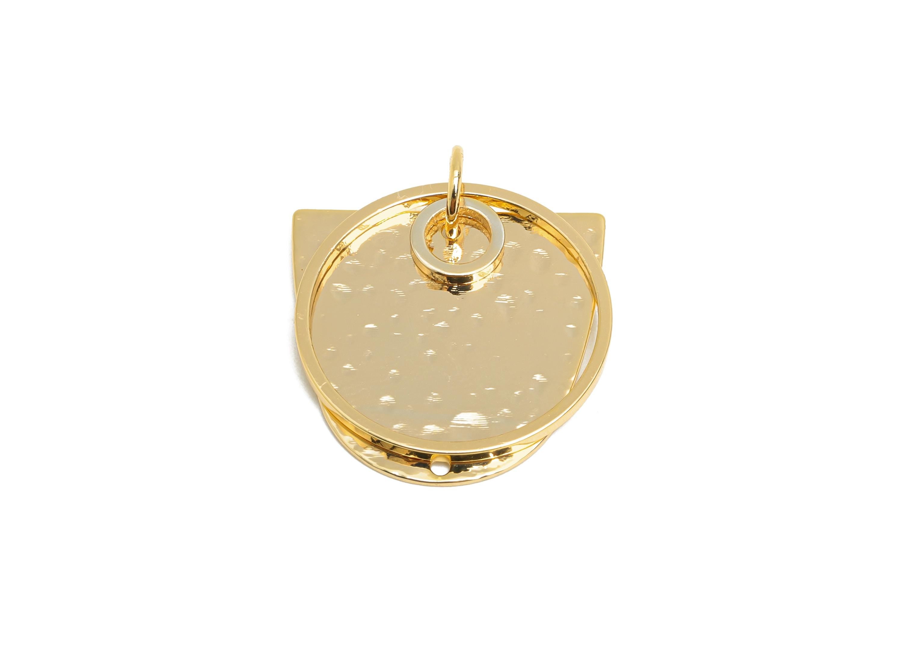 Hammered Dangle Charm - Brass Boho Chic Earring Charm - Layered Geometric Chic Dangle Pendant - 18k Real Gold Plated - 40x19x1mm - RGP10412 - DOMEDBAZAAR