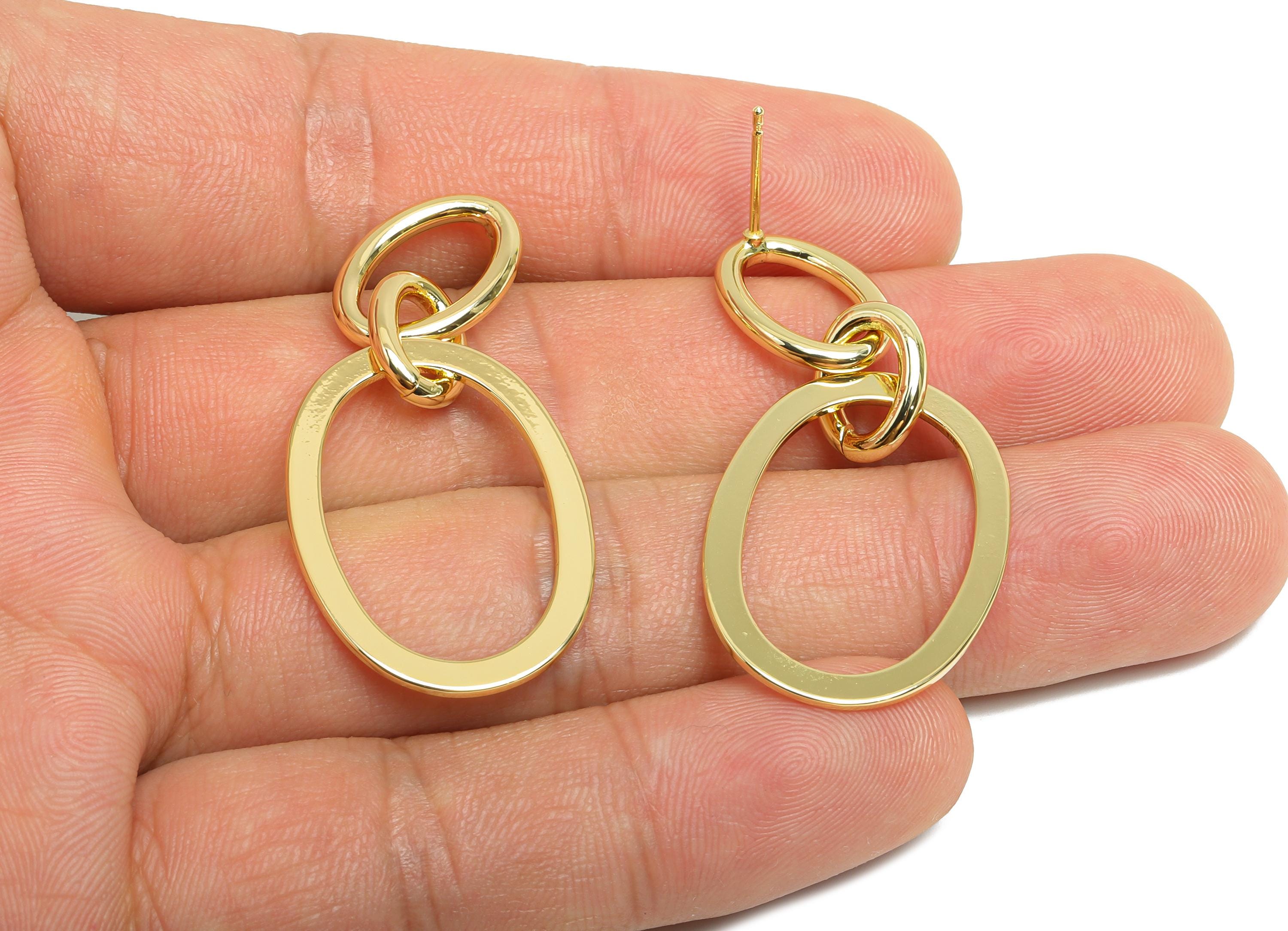 Brass Oval Ring Dangle Earring - Gold Interlock Oval Earring Post - Geometric Hanging Earring Post -14K Gold Plated -41x20x1mm - RGP9532-14 - DOMEDBAZAAR