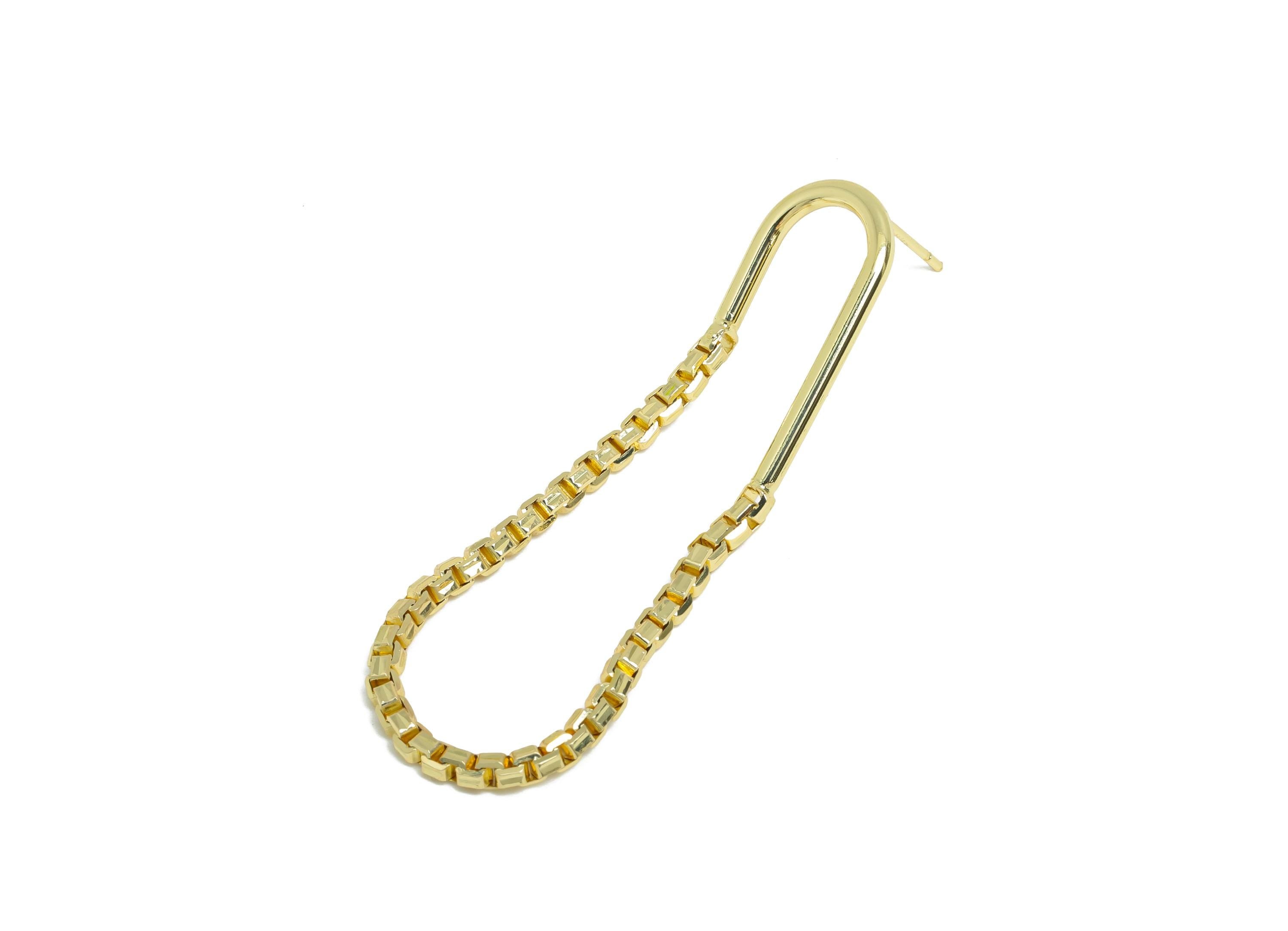 Brass Hanging Earring Stud - Gold Box Chain Earring Post - Geometric Dangle Earring Post - 14K Real Gold Plated - 57x13.2x2mm - RGP9505-14 - DOMEDBAZAAR