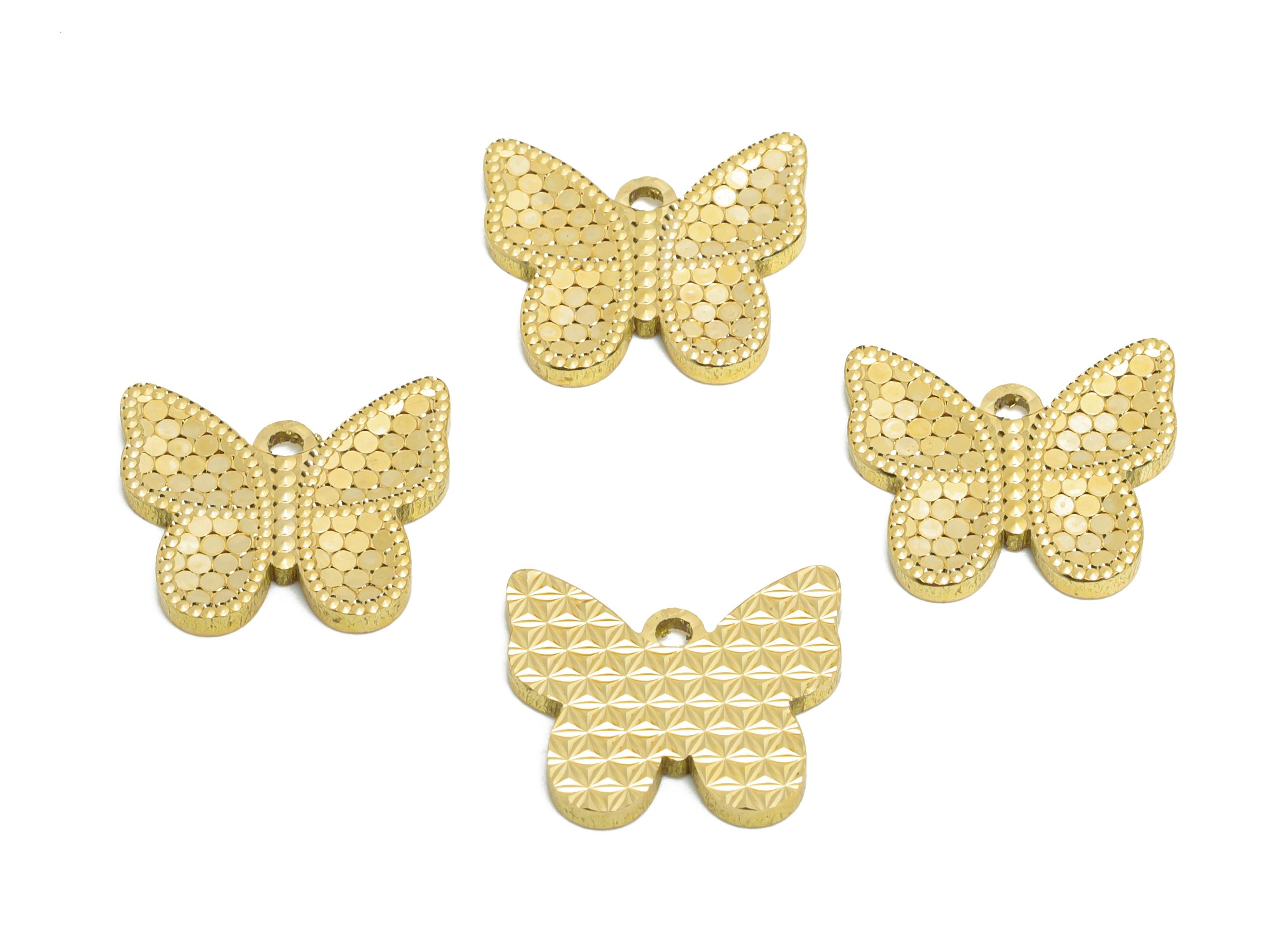 Butterfly Earring Charm - Raw Brass Shine Textured Laser Cut Butterfly Charm - Elegant Pendant - Luxury Pendant - 13x11x1.31mm - PP11165 - DOMEDBAZAAR