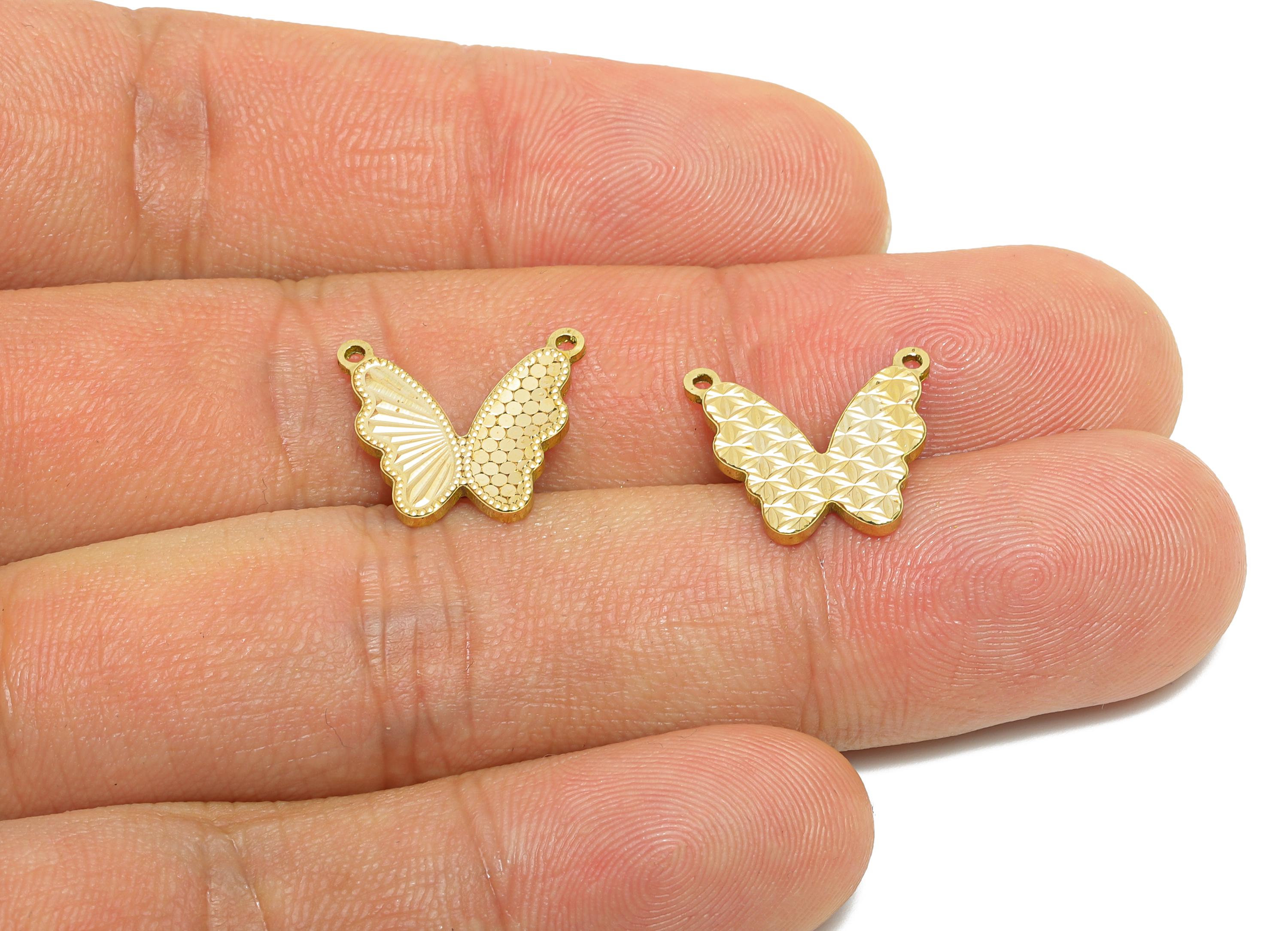 Butterfly Earring Pendant - Raw Brass Textured Butterfly Charm With 2 Loop - Elegant For Necklace - Textured Laser Cut - 13x15x1mm - PP11154 - DOMEDBAZAAR