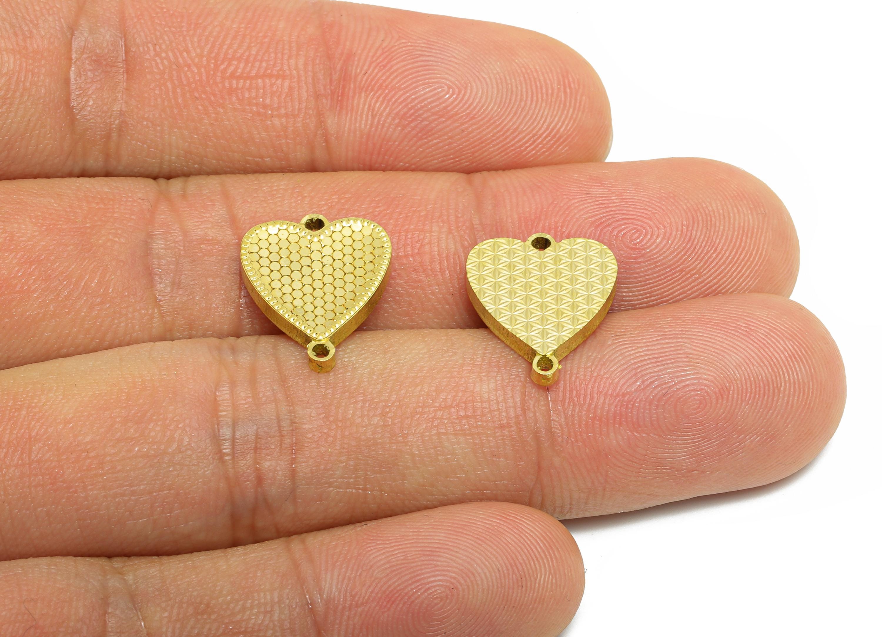 Heart Earring Connector - Raw Brass Textured Heart Bracelet - Romantic Theme Jewelry - Textured Laser Cut - 15x12.81x2.2mm - PP11168 - DOMEDBAZAAR