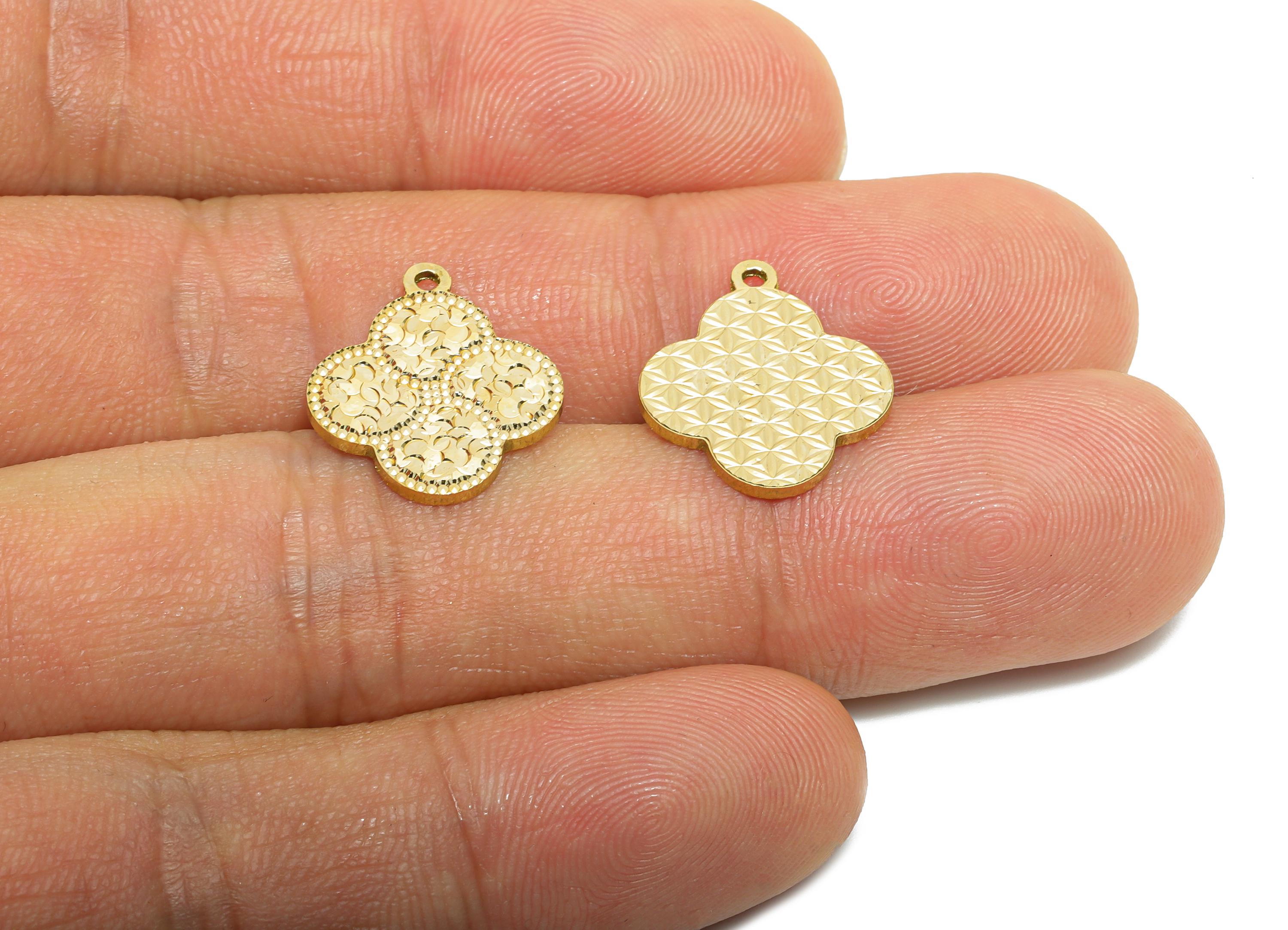 Four-Leaf Clover Earring Charm - Raw Brass Scales Ornate Clover - Good Luck Jewelry - Textured Laser Cut - 16x14x1.25mm - PP11167 - DOMEDBAZAAR