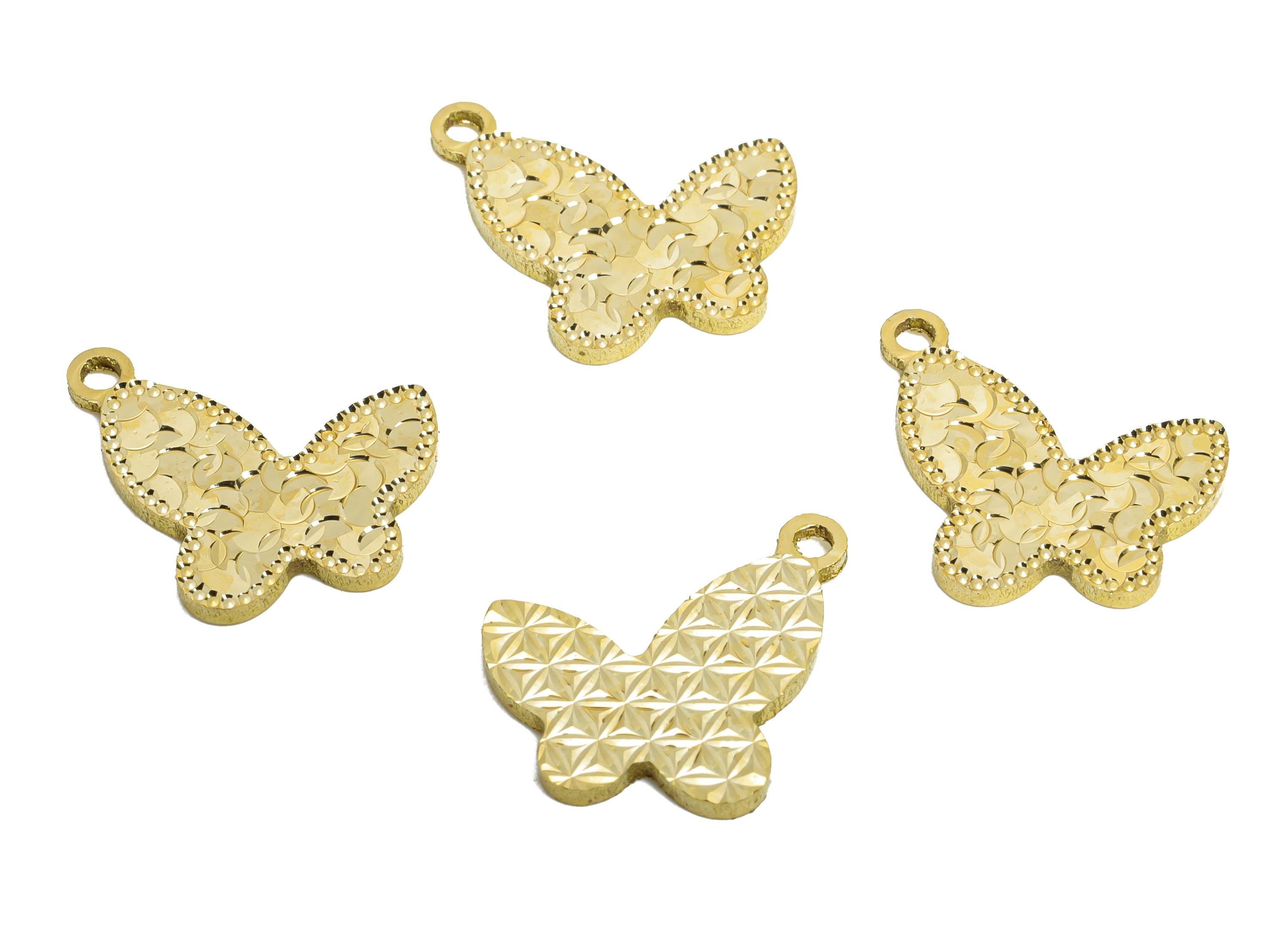 Butterfly Earring Charm - Raw Brass Shiny Butterfly Charm - Elegant For Necklace - Luxury Pendant - Textured Laser Cut - 14x14x1mm - PP11164 - DOMEDBAZAAR