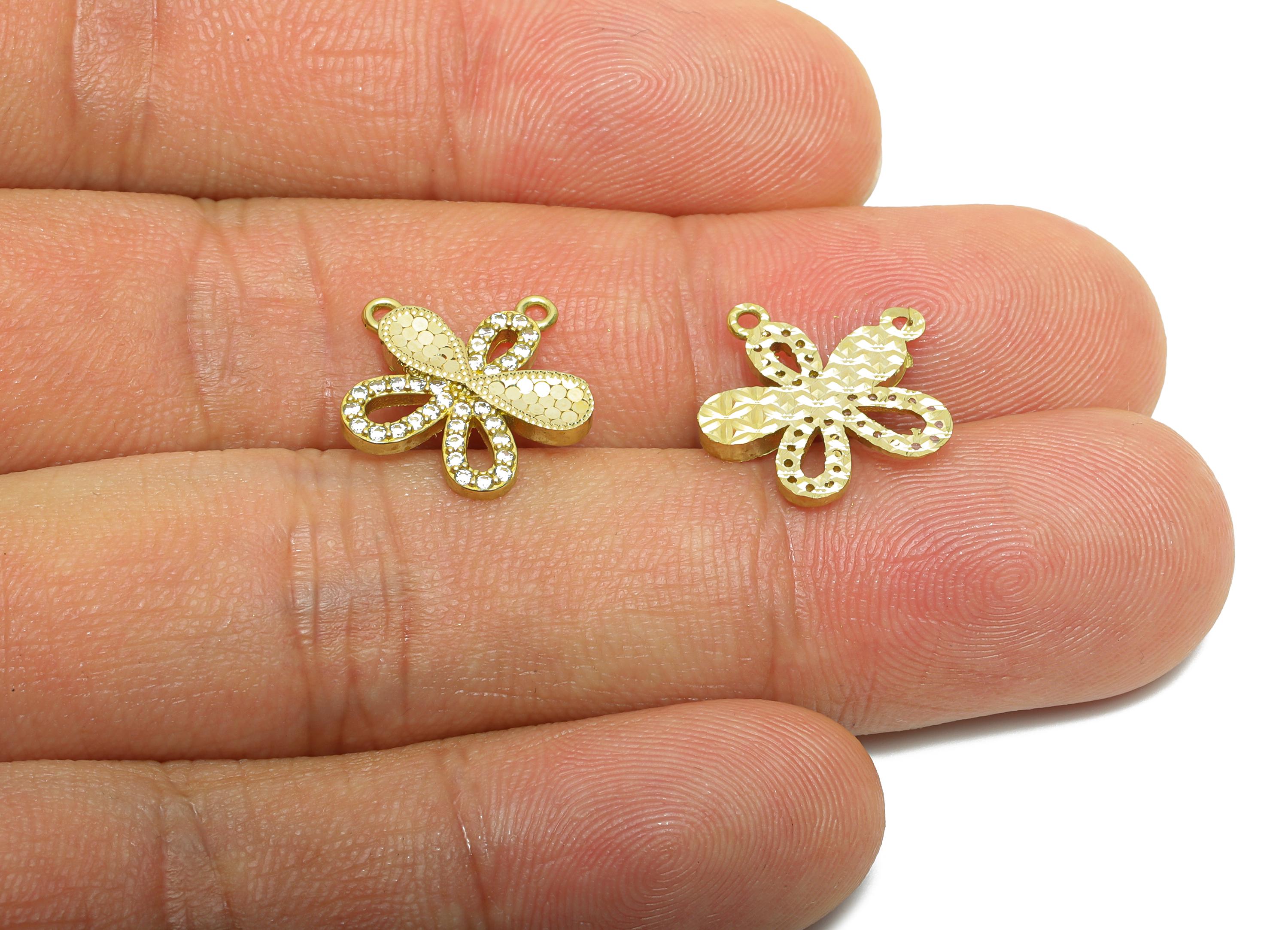 Brass Floral Earring Charm - Raw Brass Textured Laser Cut Daisy Charm - Cubic Zircon Flower Jewelry - Luxury Pendant - 14x14x1mm -PP11159 - DOMEDBAZAAR