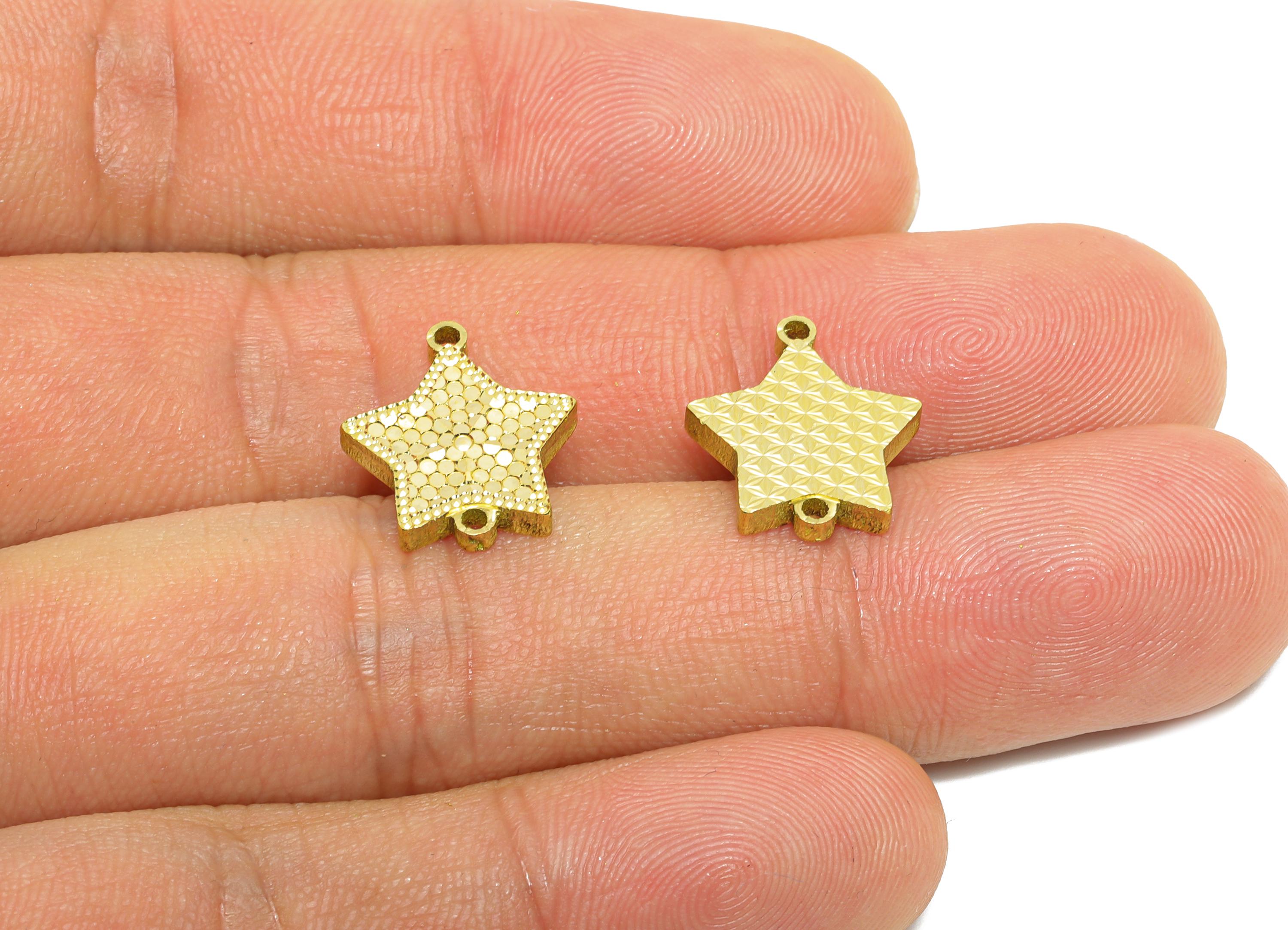 Brass Star Earring Connector - Raw Brass Textured Laser Cut Charm - Vintage Elegant For Bracelet - Luxury Jewelry - 15x13x2mm-PP11155 - DOMEDBAZAAR