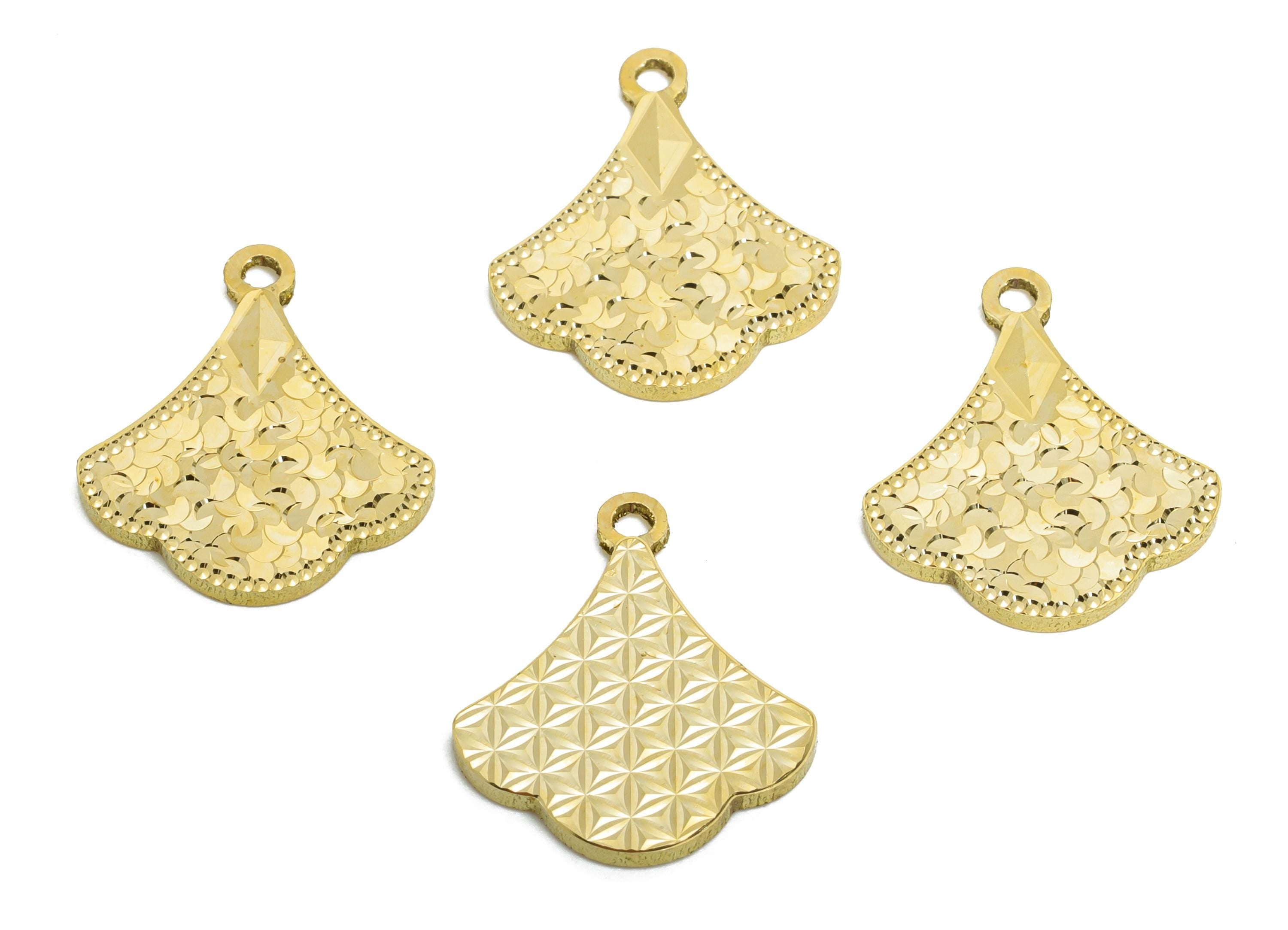 Elegant Fan Pendant - Raw Brass Textured Pendant - Vintage Shiny Statement Charm - Textured Laser Cut - Artistic Jewelry - 16x14x1mm-PP11148 - DOMEDBAZAAR