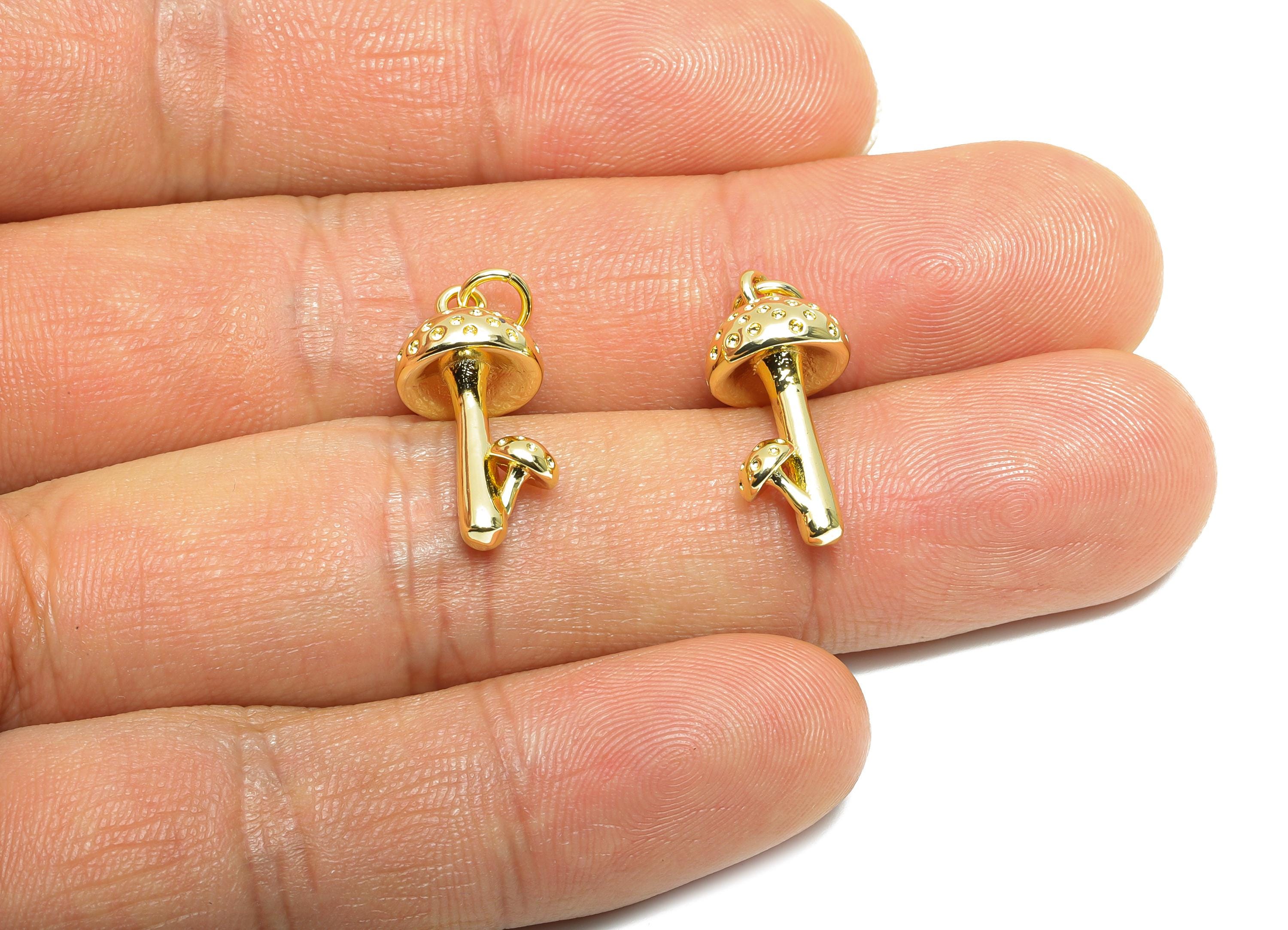 Brass Mushroom Pendant - Gold Textured Nature Pendant - Statement Necklace Jewelry DIY - 18K Real Gold-Plated - 19.22x9.35x9.35mm - RGP10587 - DOMEDBAZAAR