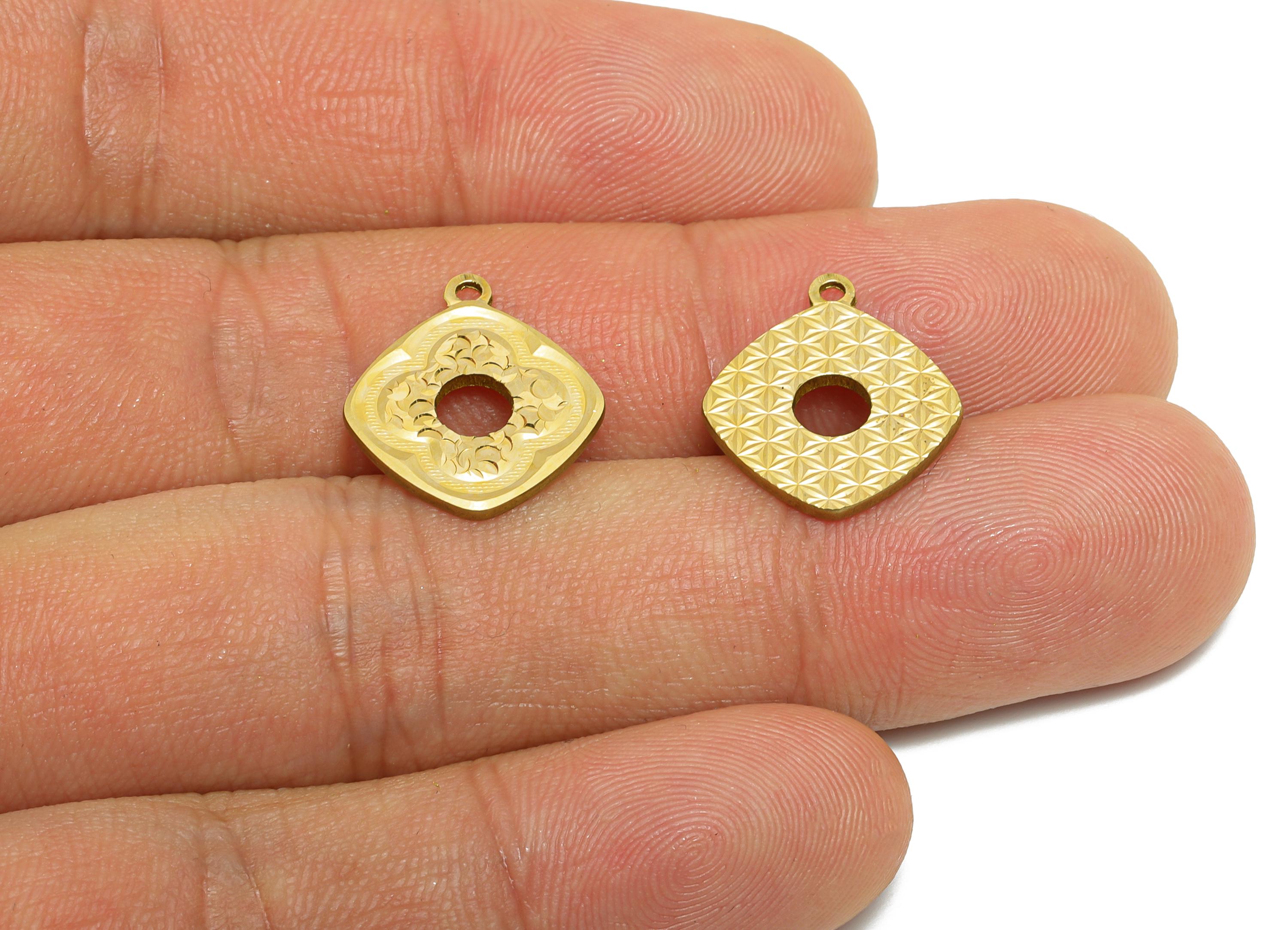Brass Square Earring Charm - Raw Brass Textured Floral Geometry Charm - Vintage Shiny Charm - Textured Laser Cut - 17x14x1.25mm - PP11156 - DOMEDBAZAAR