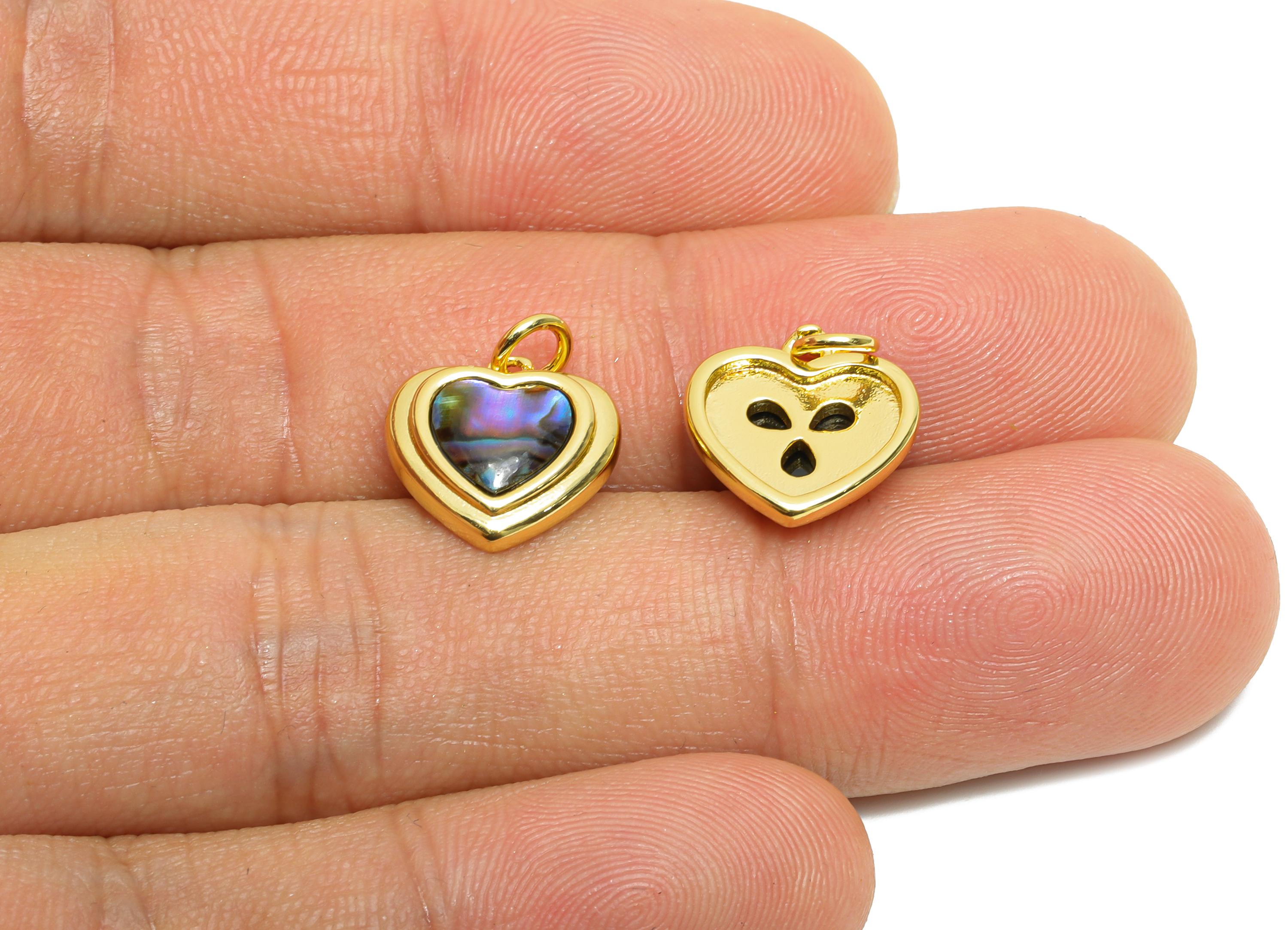 Abalone Shell Heart Earring Charm - Brass Dainty Heart with Pearl Charm - Luxury Gold Charm - 18K Real Gold Plated - 12x12x3.65mm - RGP10668 - DOMEDBAZAAR