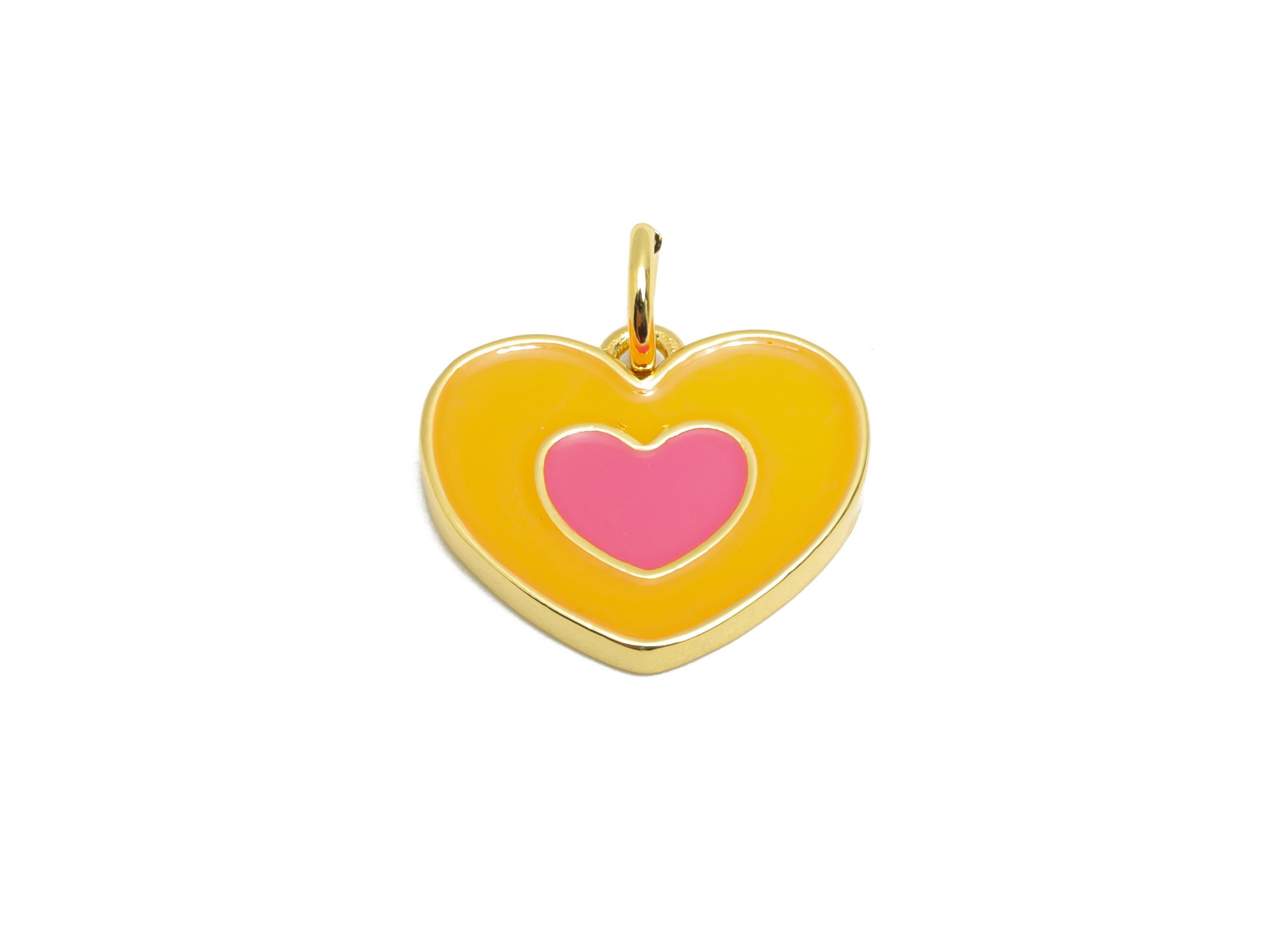 Modern Heart Pendant - Brass Colorful Enamel Heart Charm - Gold Framed Heart Pendant - 18K Real Gold Plated - 13.18x14.98x1.73mm - RGP10560 - DOMEDBAZAAR