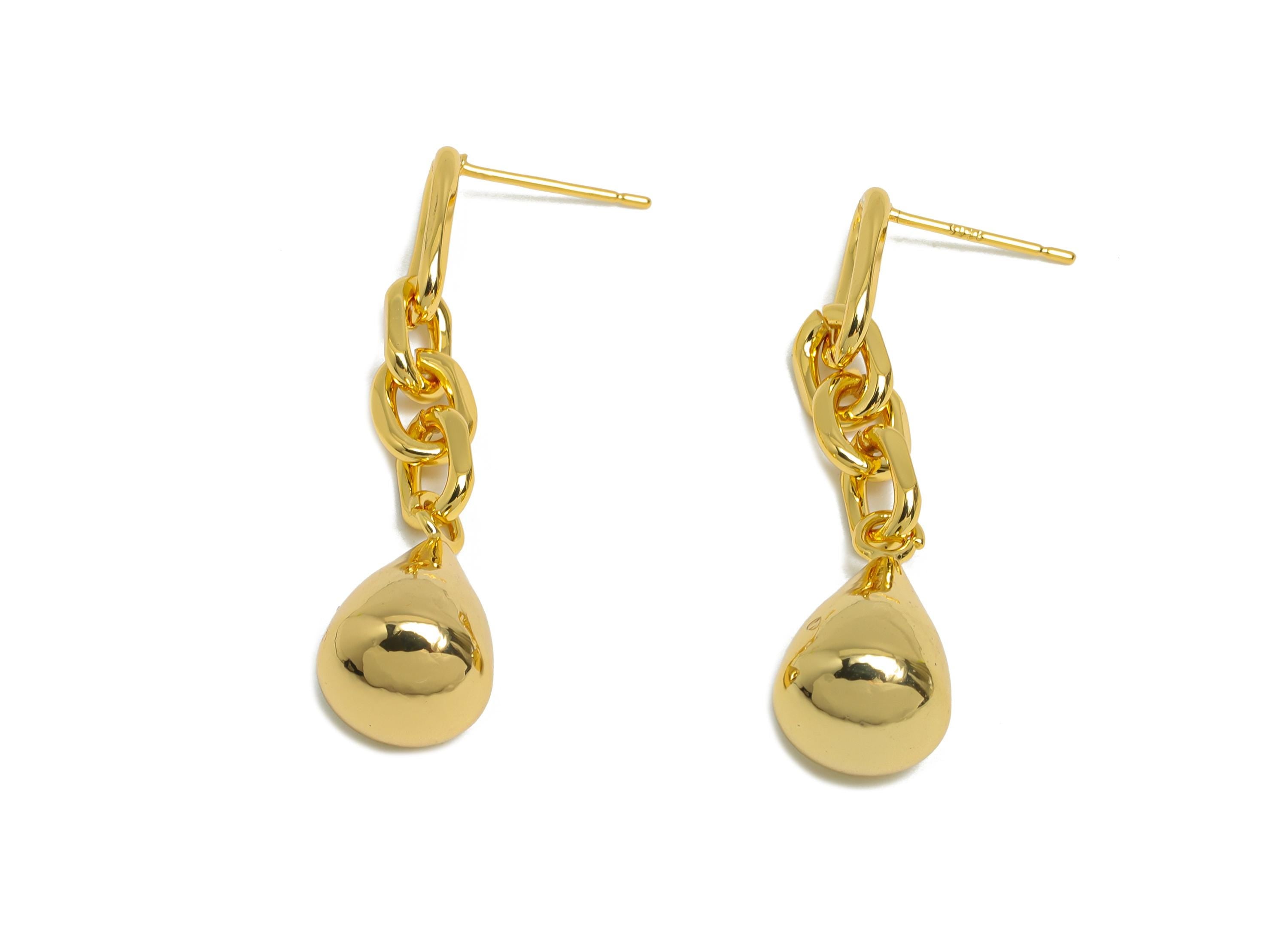 Brass Dangle Chain Earring - Gold Hanging Chain Earring Post - Interlock Drop Chain Earring - 18K Real Gold Plated - 42x9.91x9.91mm -RGP9508 - DOMEDBAZAAR